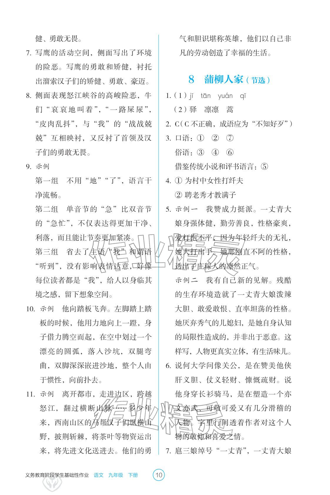 2026年学生基础性作业九年级语文下册人教版&nbsp;参考答案第10页