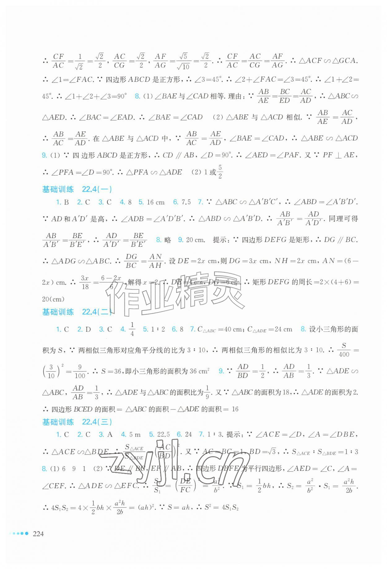 2026年同步作业本延边教育出版社九年级数学全一册沪科版&nbsp;参考答案第9页