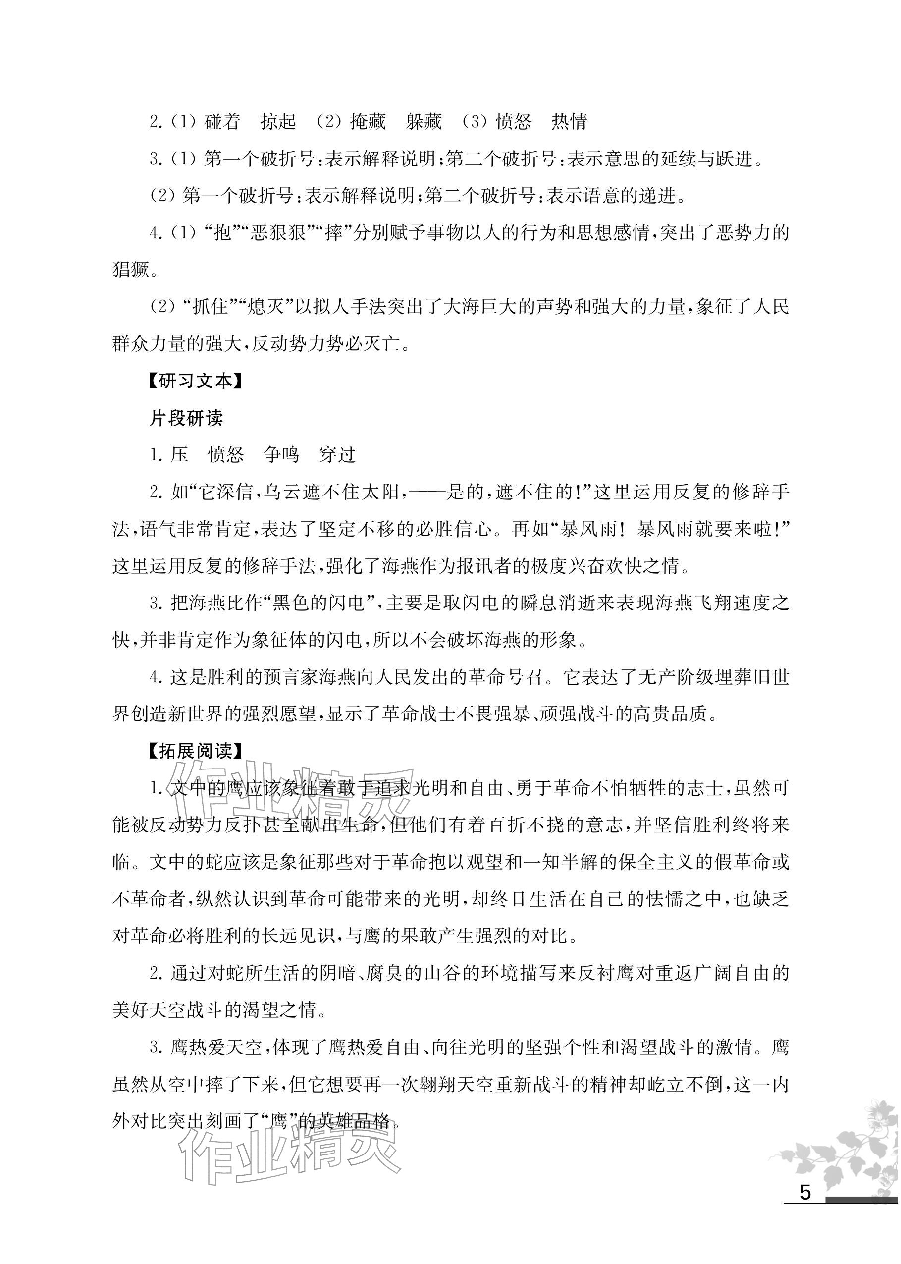 2026年补充习题江苏九年级语文下册人教版&nbsp;参考答案第5页
