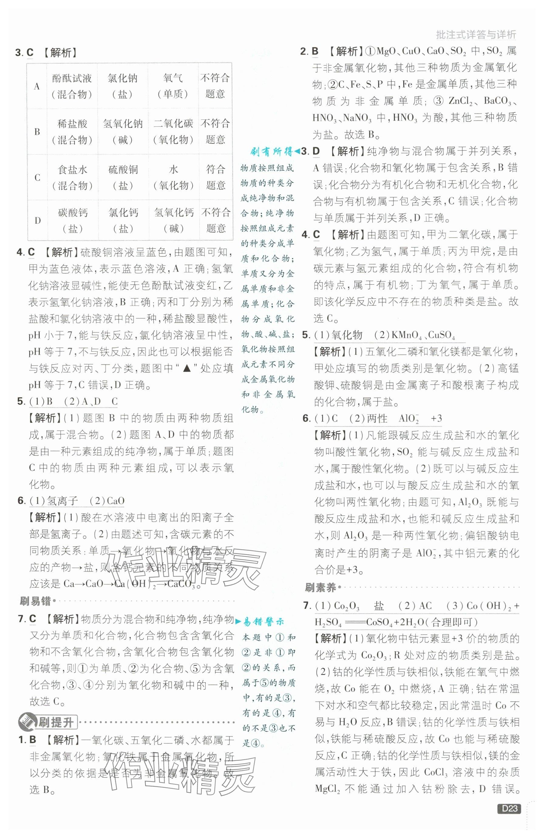2024年初中必刷题九年级科学上册浙教版浙江专版&nbsp;参考答案第23页