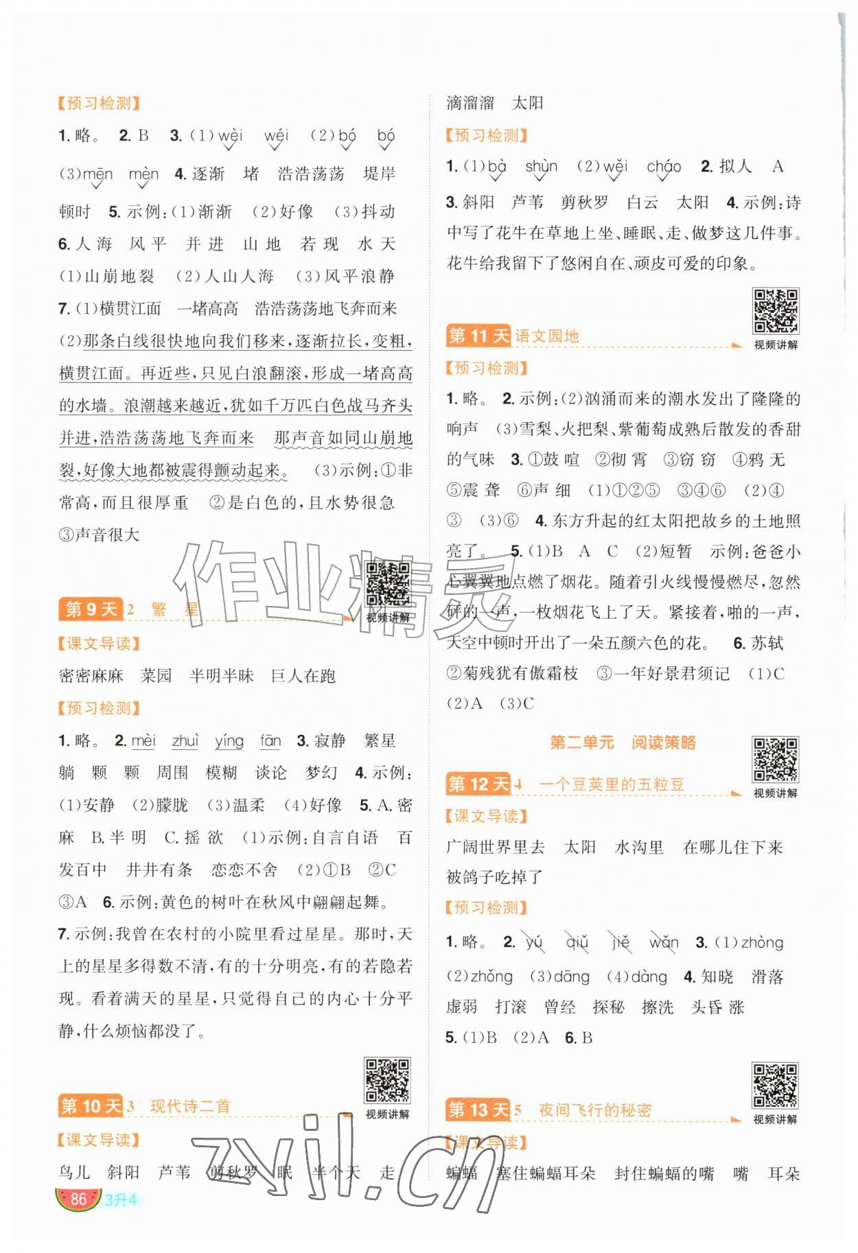 2026年阳光同学暑假衔接三升四年级语文&nbsp;参考答案第3页