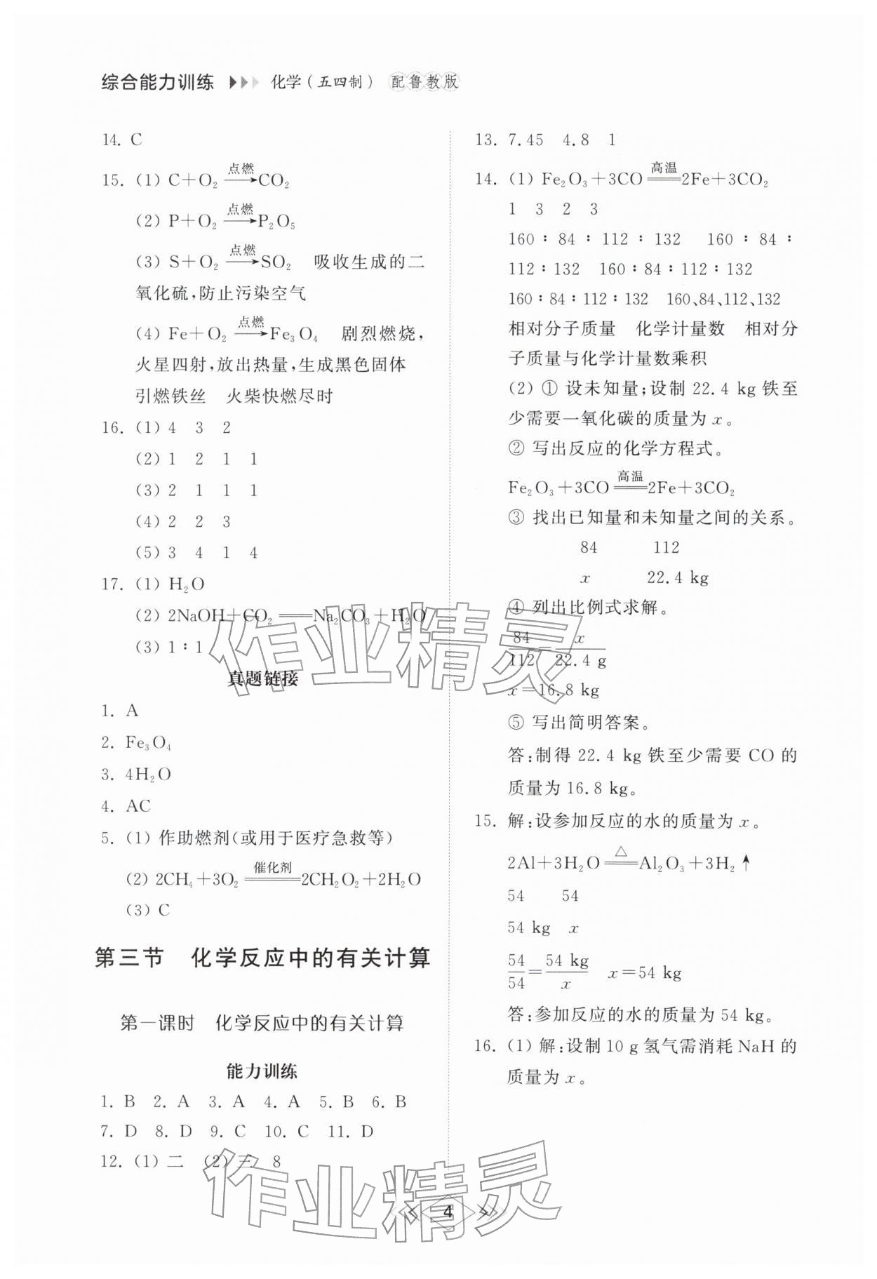 2026年综合能力训练八年级化学下册鲁教版54制&nbsp;第4页