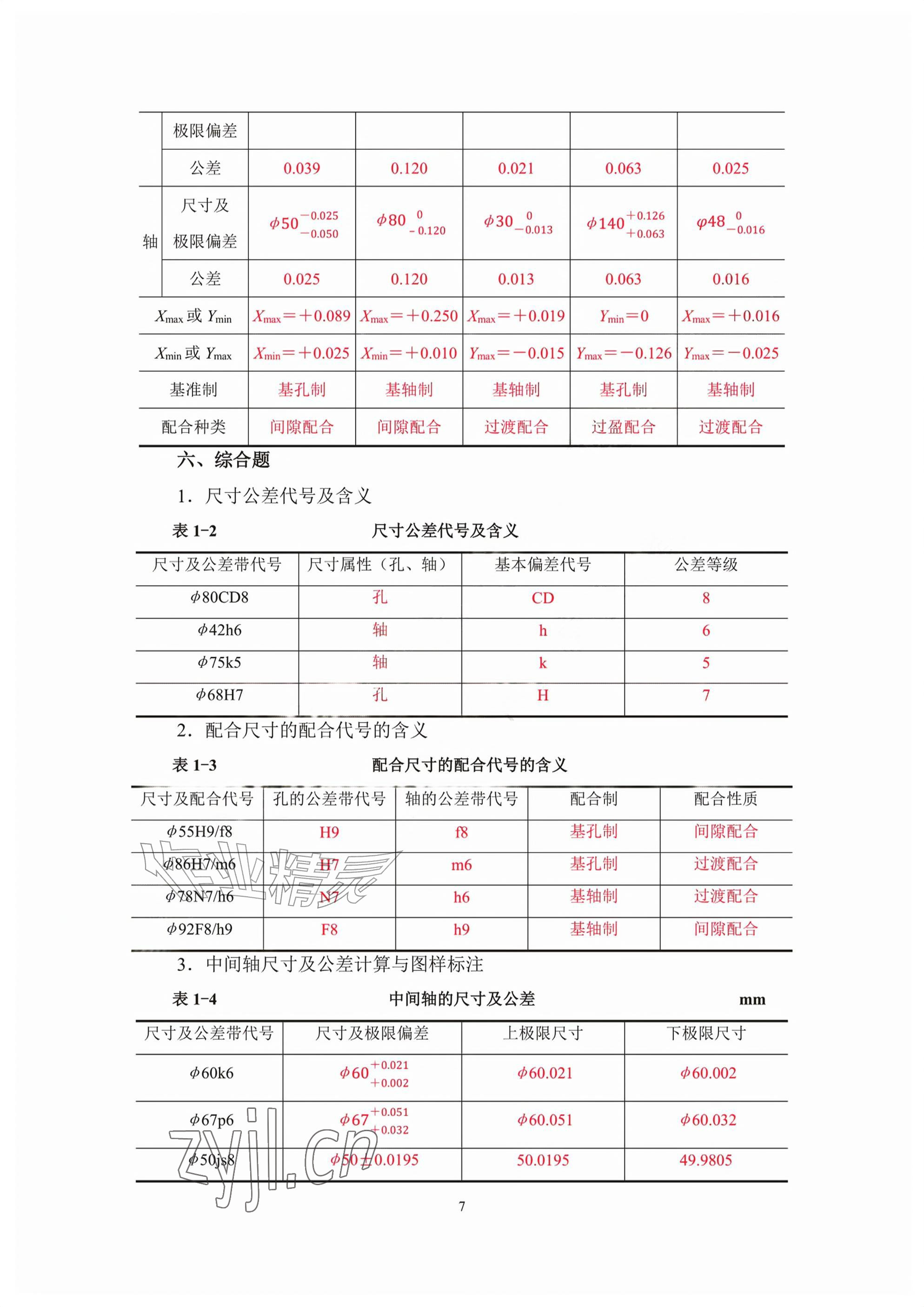 2026年极限配合与技术测量基础习题册第六版&nbsp;参考答案第7页