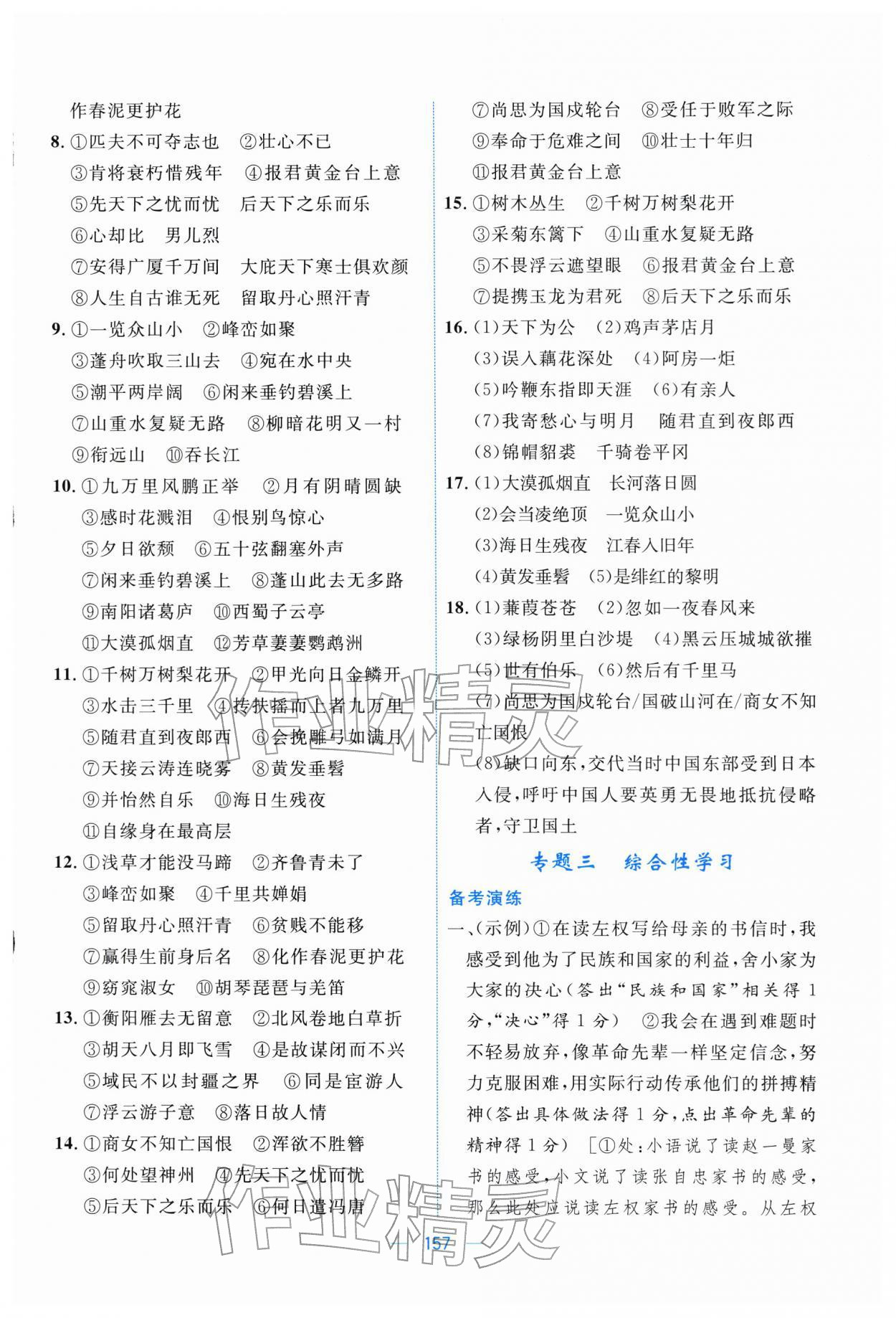 2026年新中考直通车中南大学出版社语文&nbsp;参考答案第3页