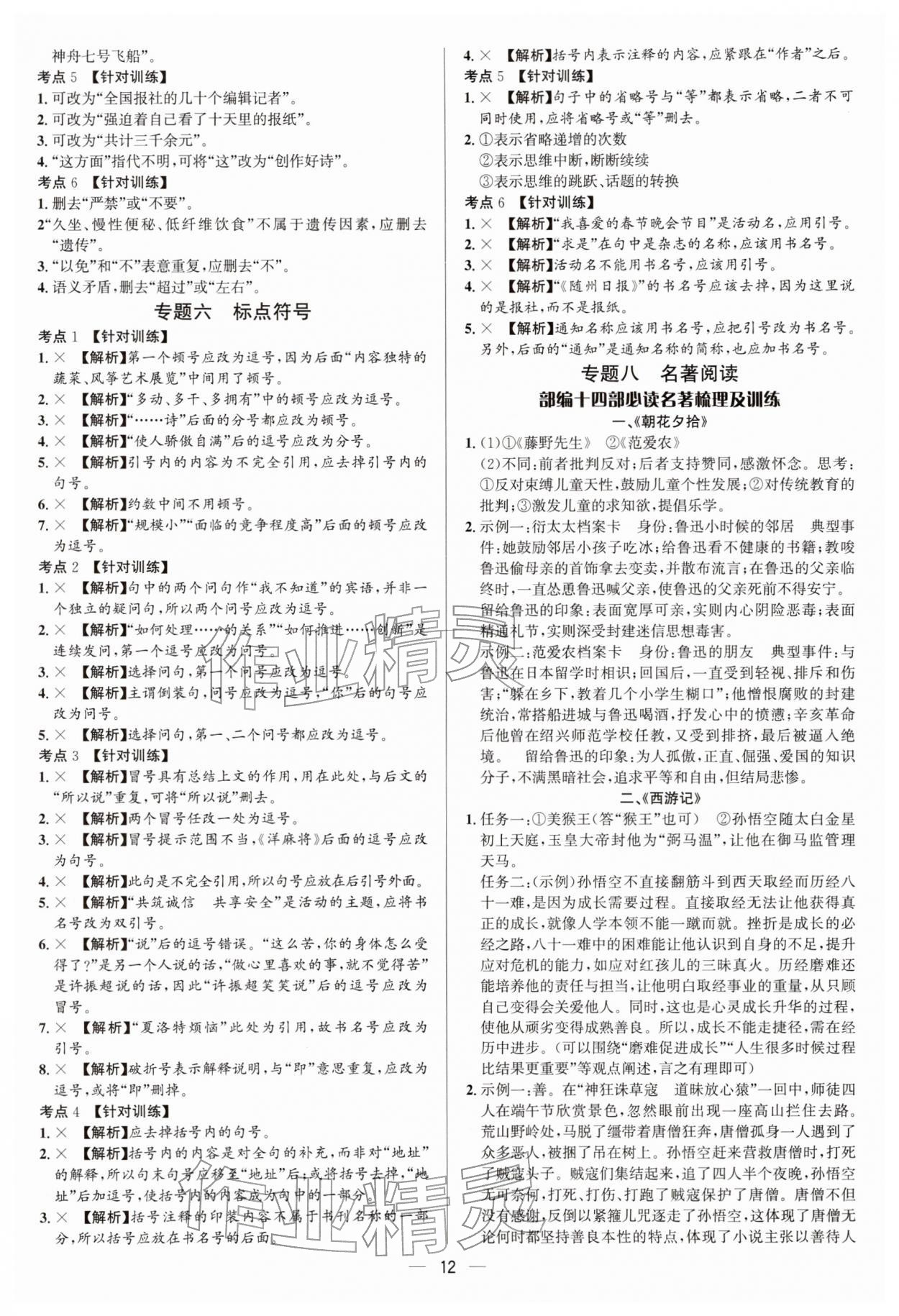 2026年中考对策语文&nbsp;参考答案第12页
