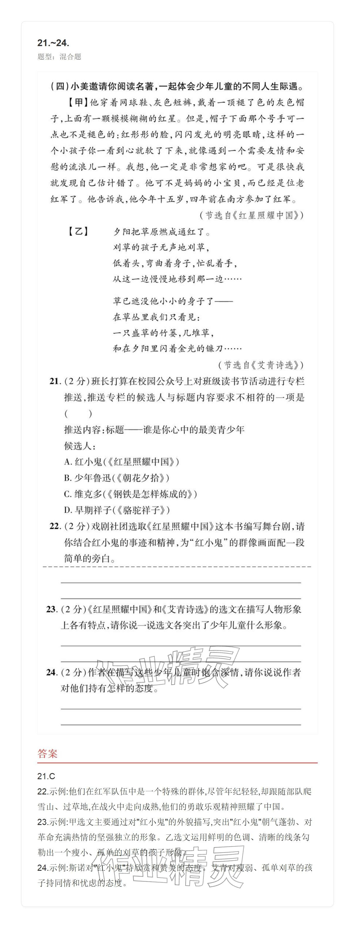 2025年学业水平评价九年级语文全一册人教版&nbsp;参考答案第33页