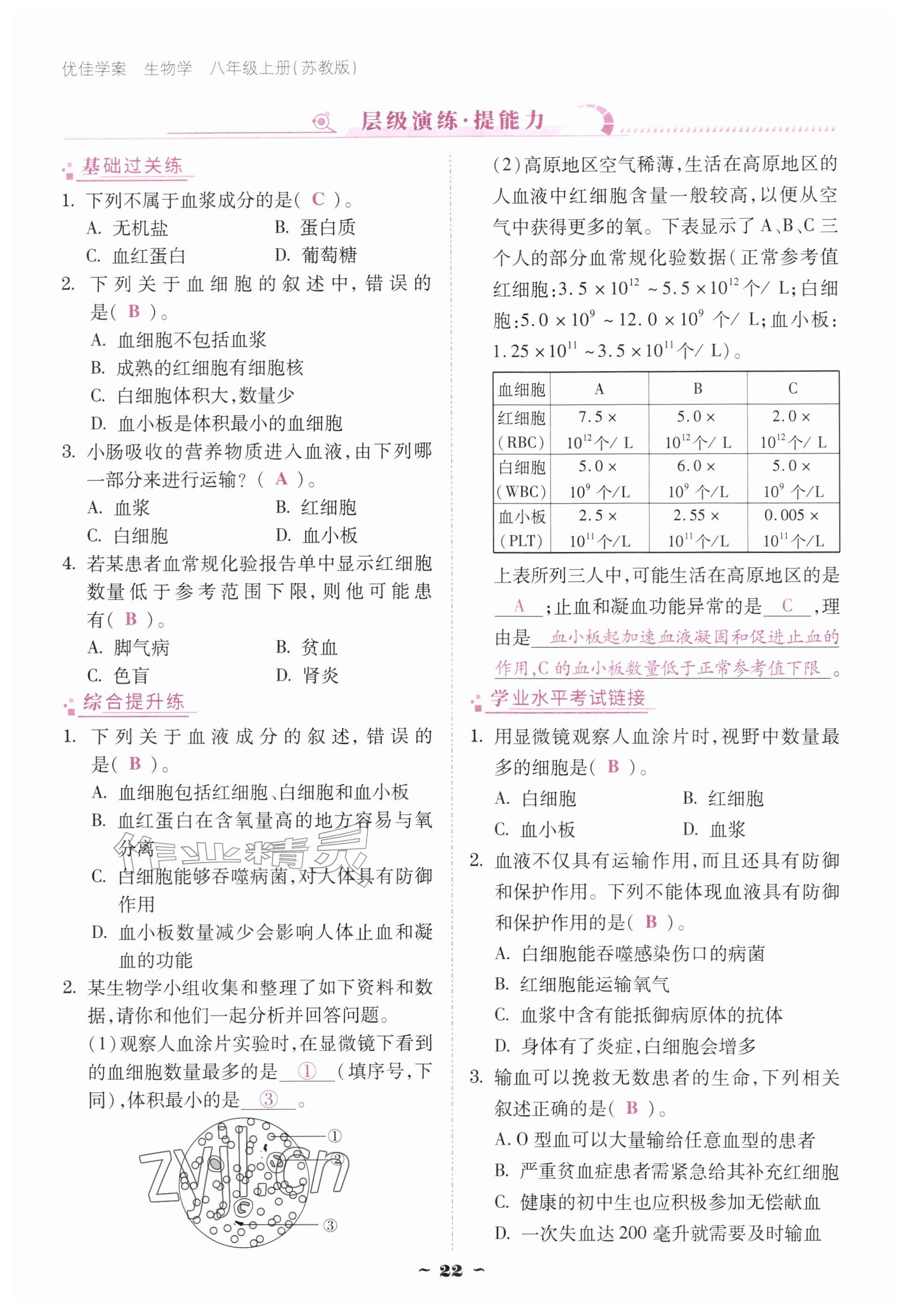2026年优佳学案（云南）八年级生物上册苏教版&nbsp;参考答案第22页