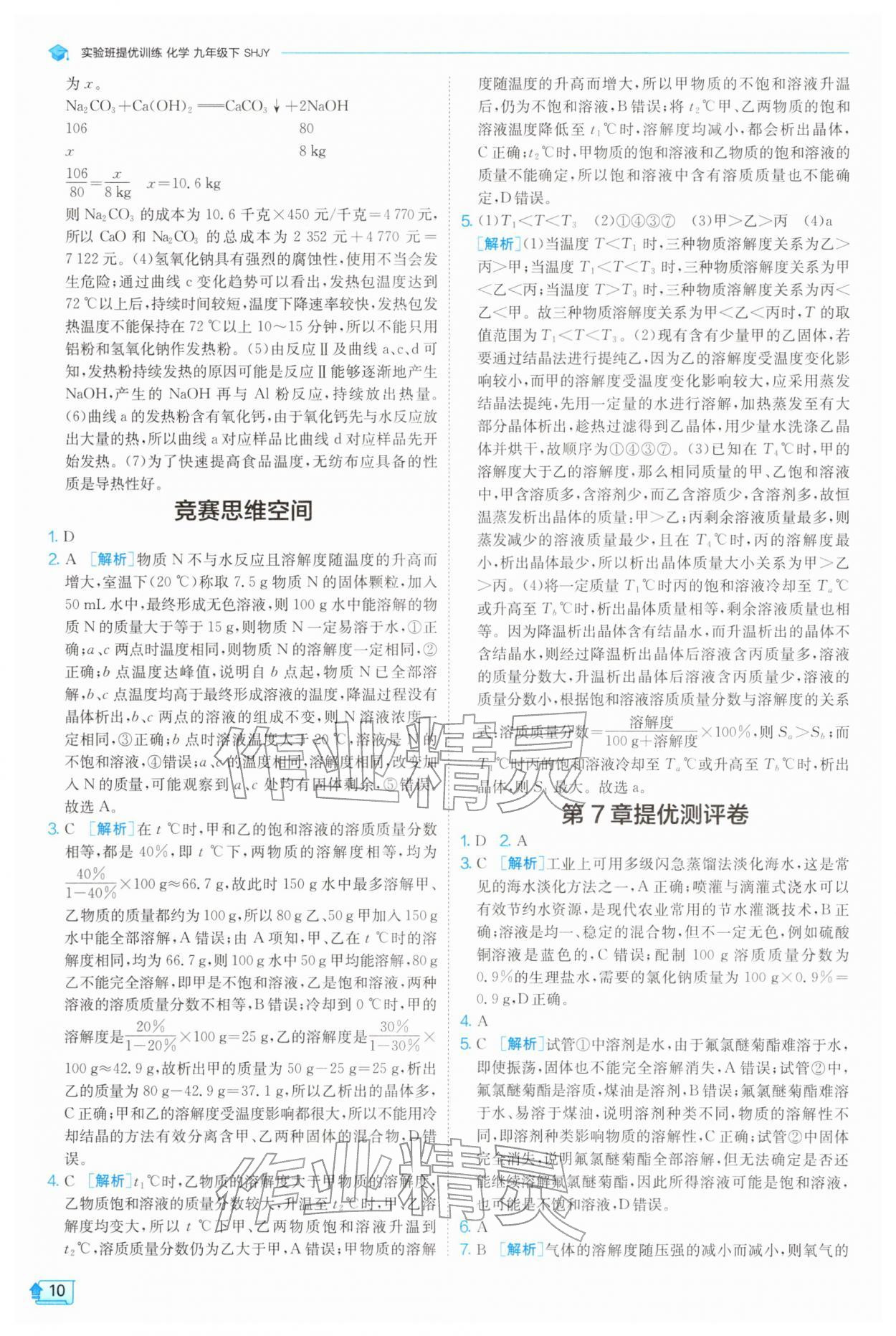 2026年实验班提优训练九年级化学下册沪教版&nbsp;第10页