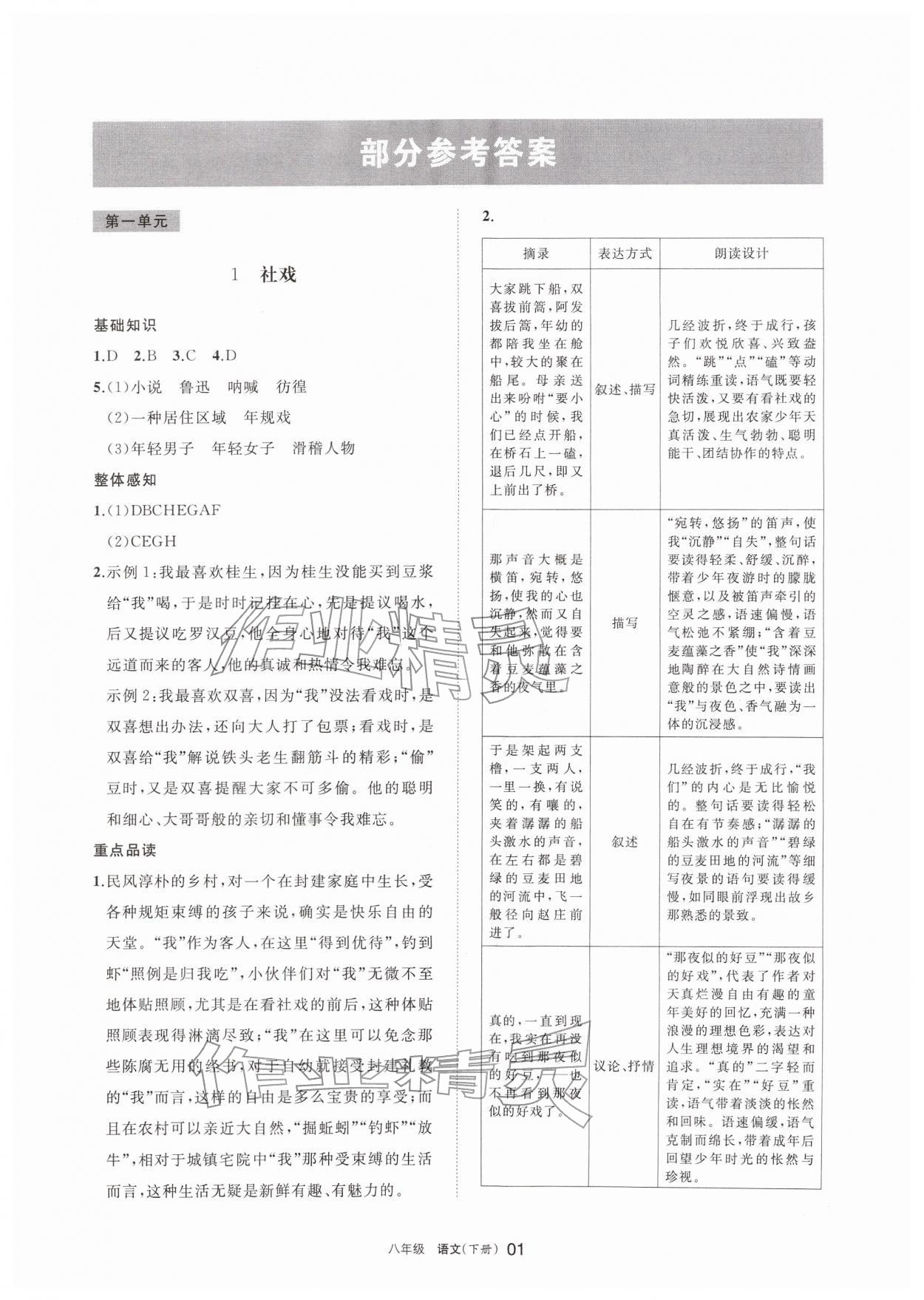 2026年学习之友八年级语文下册人教版&nbsp;参考答案第1页