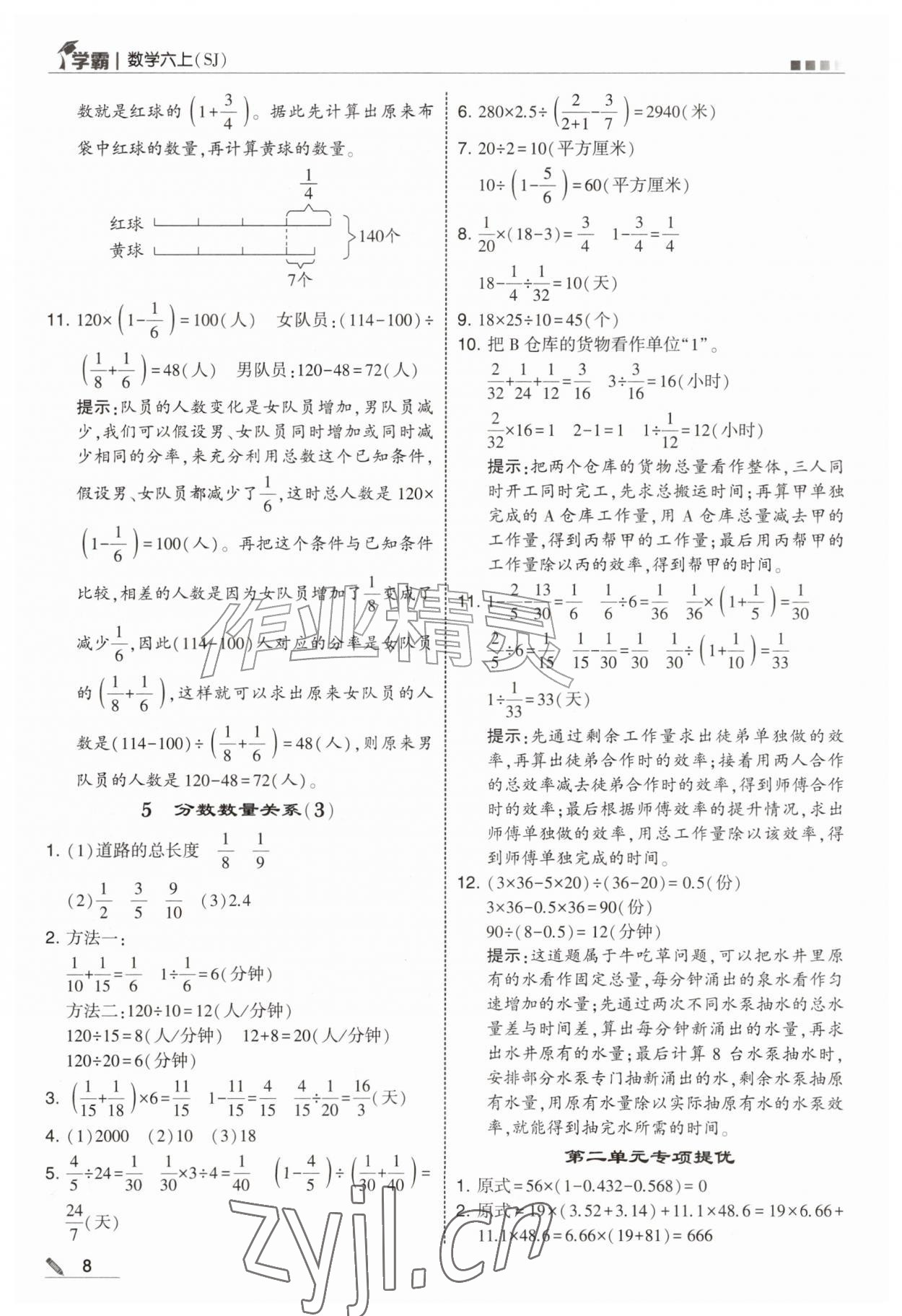 2026年经纶学典5星学霸六年级数学上册苏教版&nbsp;参考答案第8页