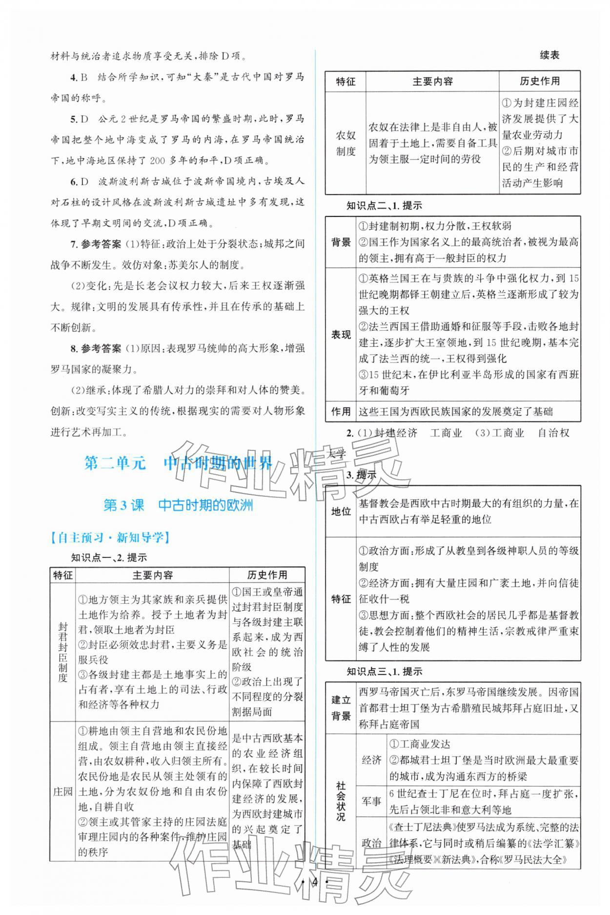2026年高中同步测控优化设计高一历史必修下册人教版增强版&nbsp;参考答案第3页