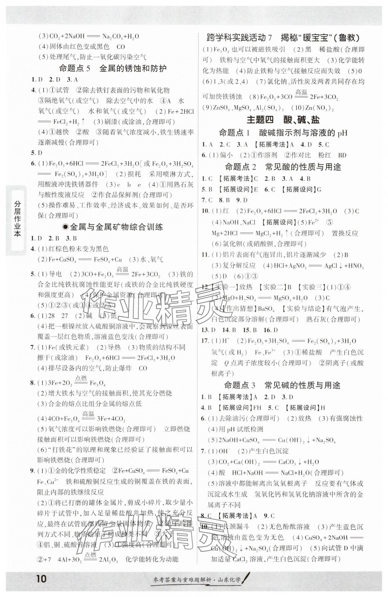 2025年一战成名新中考化学山东专版&nbsp;参考答案第9页