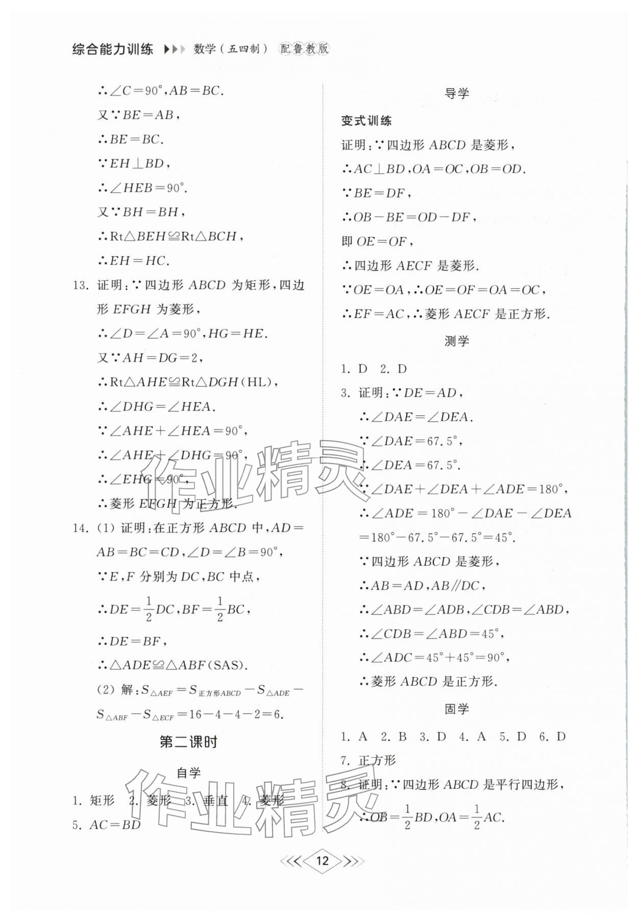 2026年综合能力训练八年级数学下册鲁教版54制&nbsp;第12页