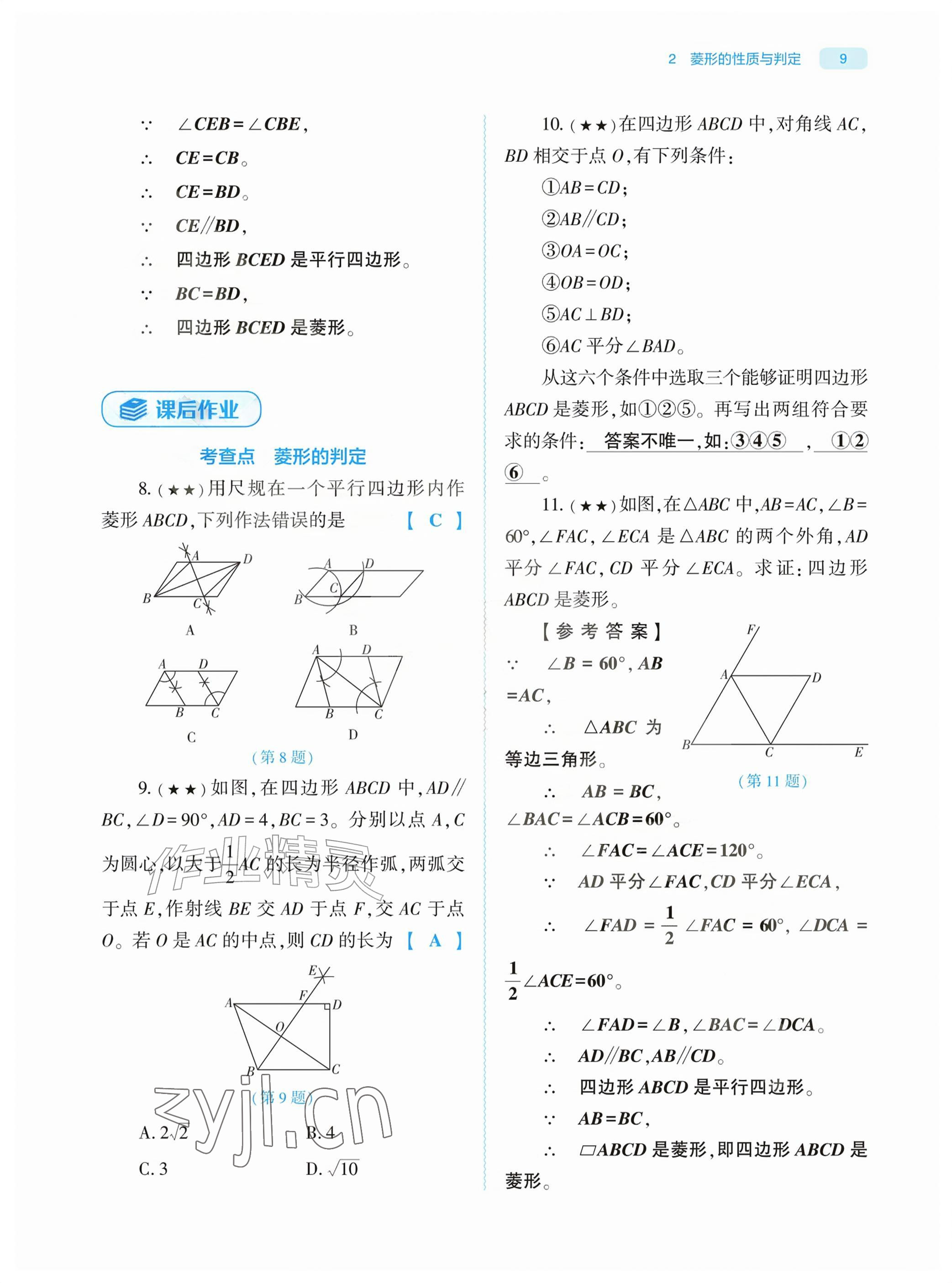 2026年基础训练大象出版社九年级数学上册北师大版&nbsp;参考答案第9页