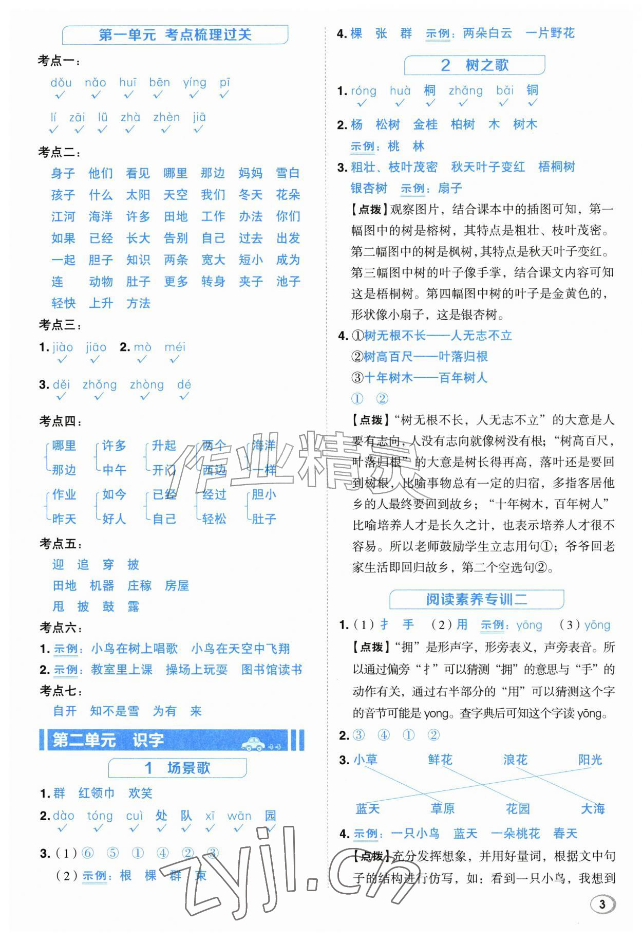 2026年综合应用创新题典中点二年级语文上册人教版江苏专版&nbsp;参考答案第3页