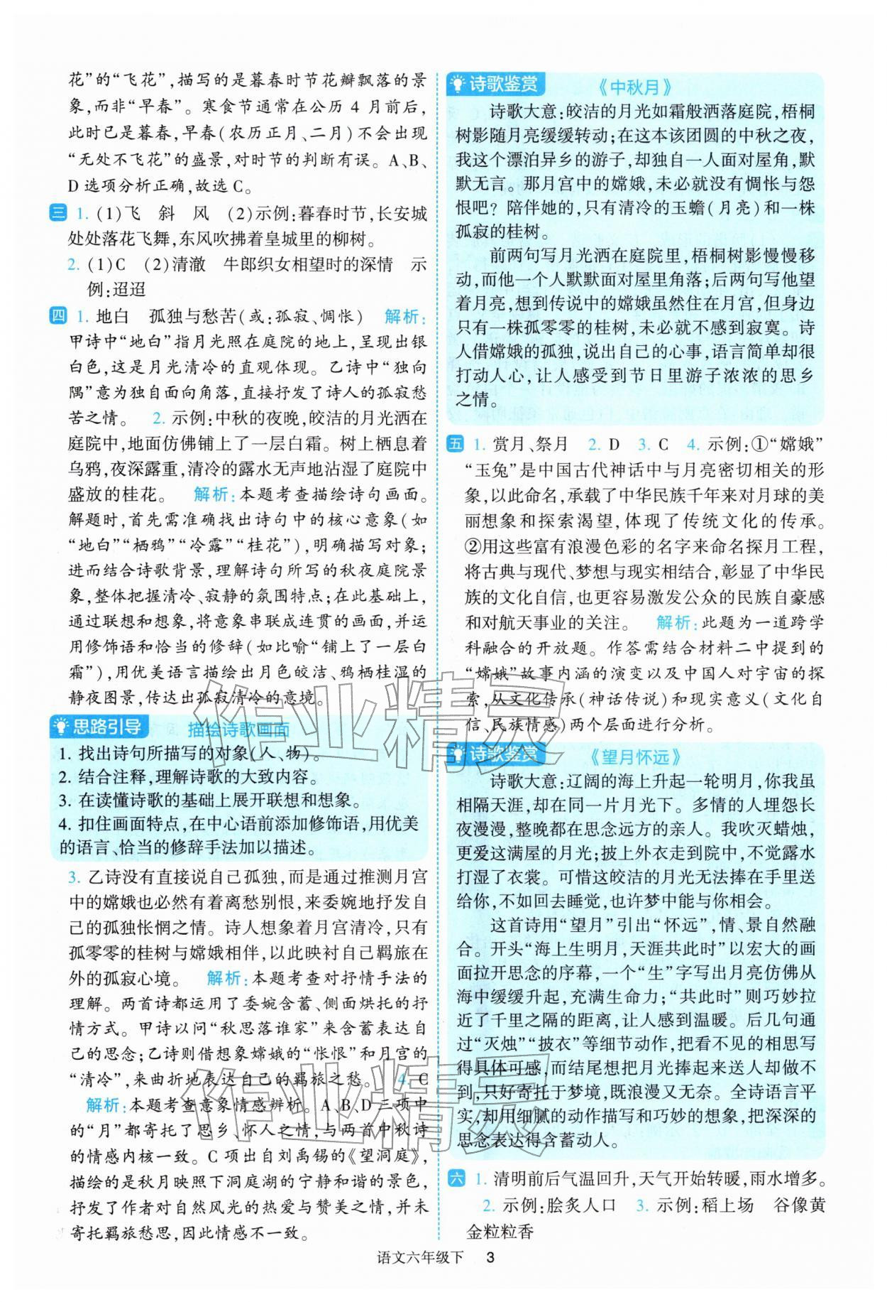 2026年经纶学典提高班六年级语文下册人教版&nbsp;参考答案第3页