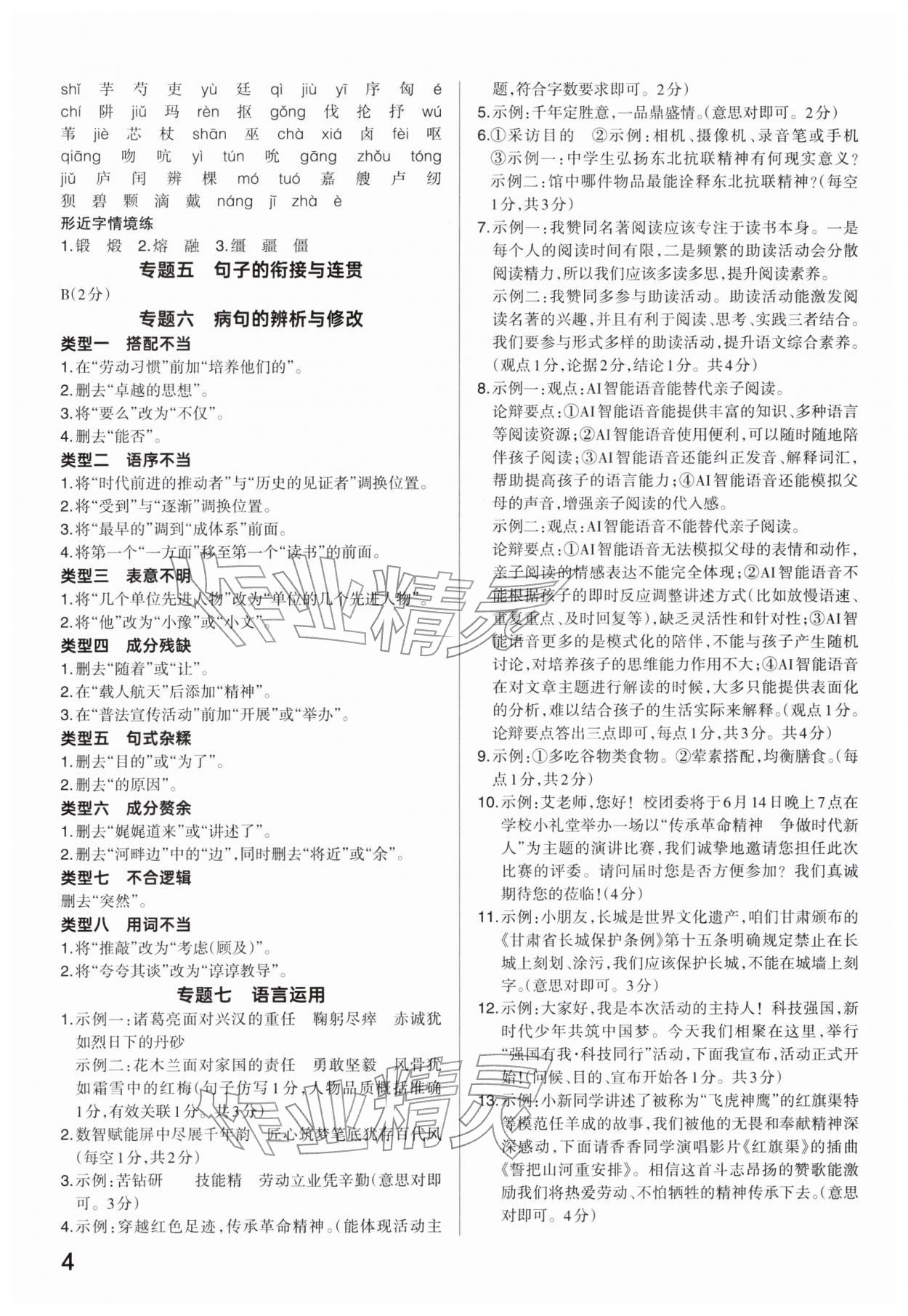 2026年分层新中考九年级语文人教版河南专版&nbsp;参考答案第3页