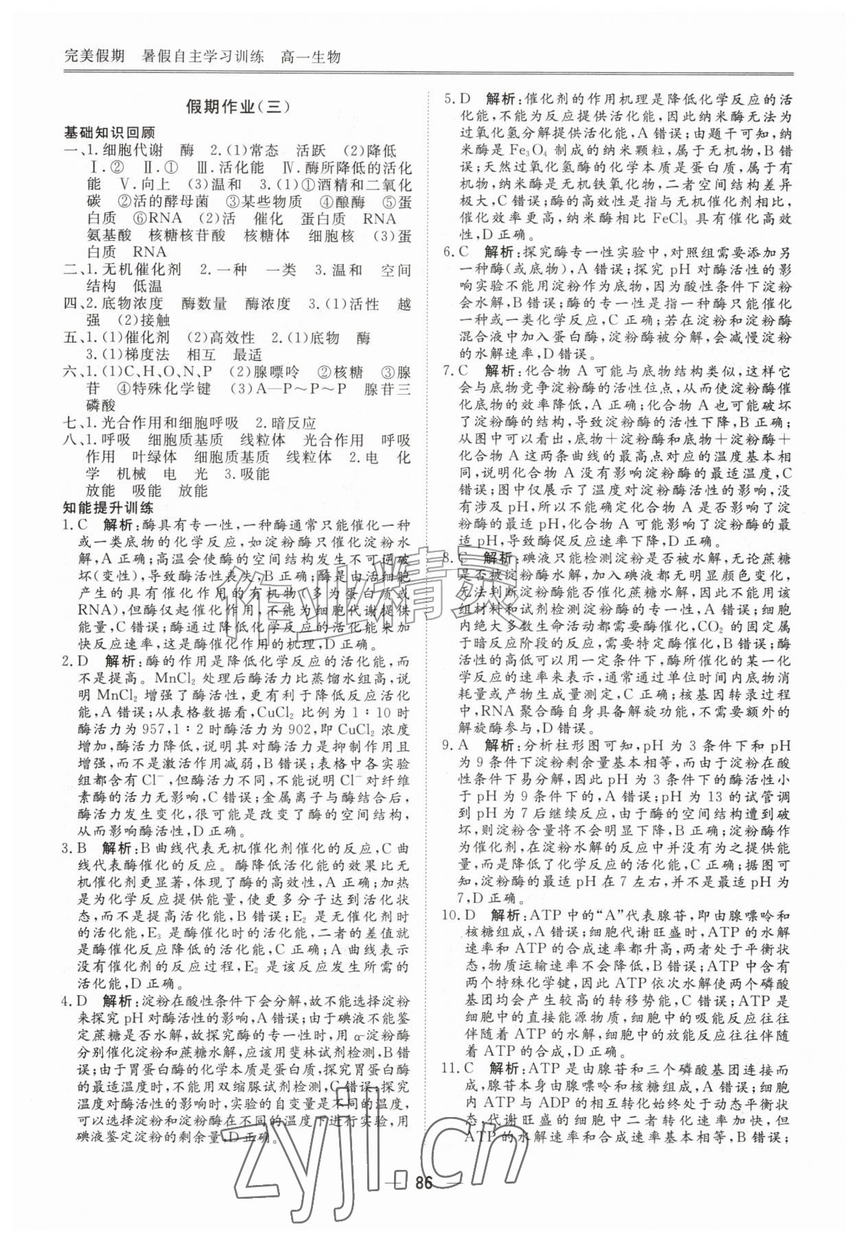 2026年完美假期暑假自主学习训练高一生物&nbsp;第6页