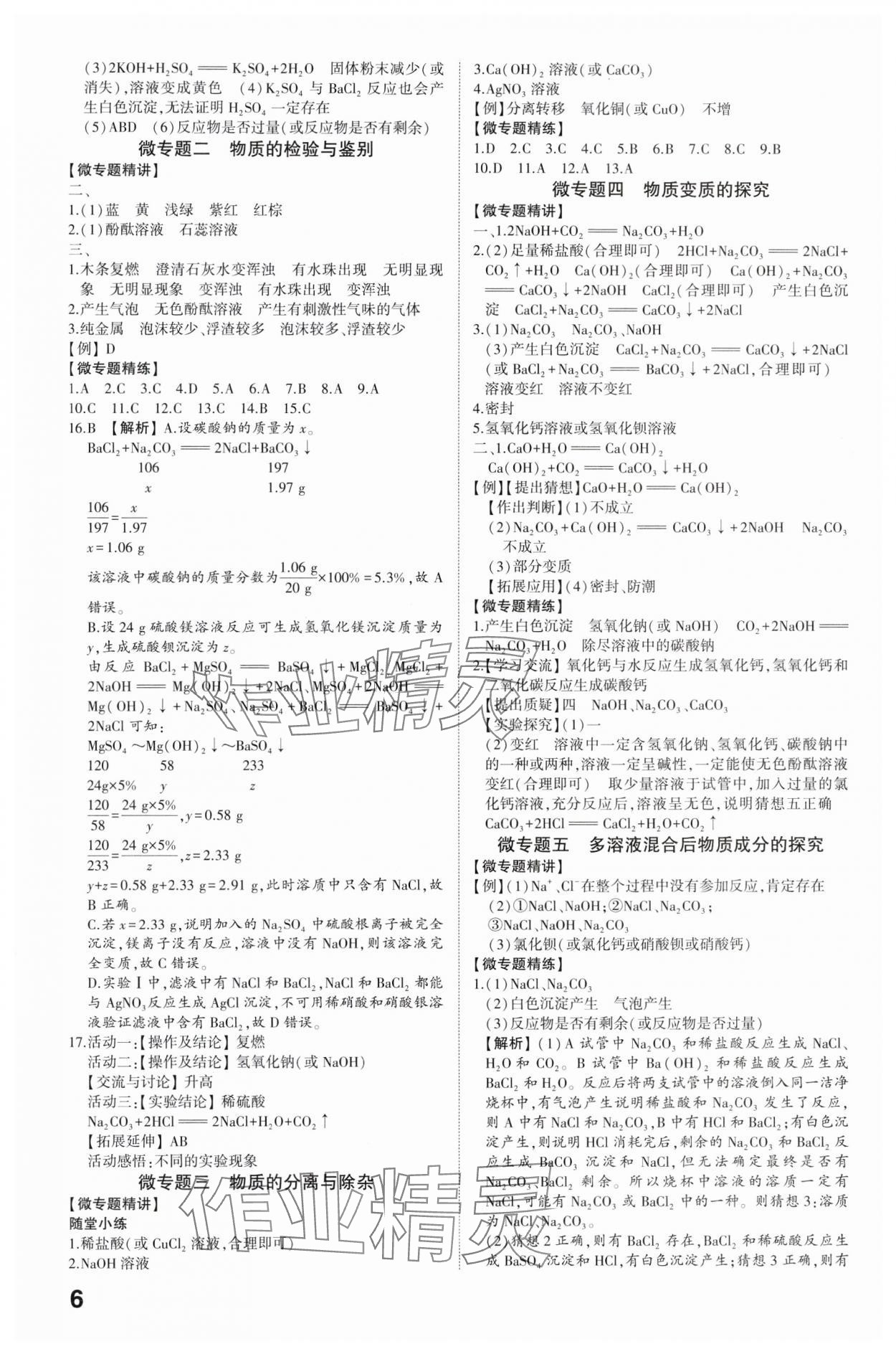2024年智乐星中考命题研究化学中考重庆专版&nbsp;参考答案第5页