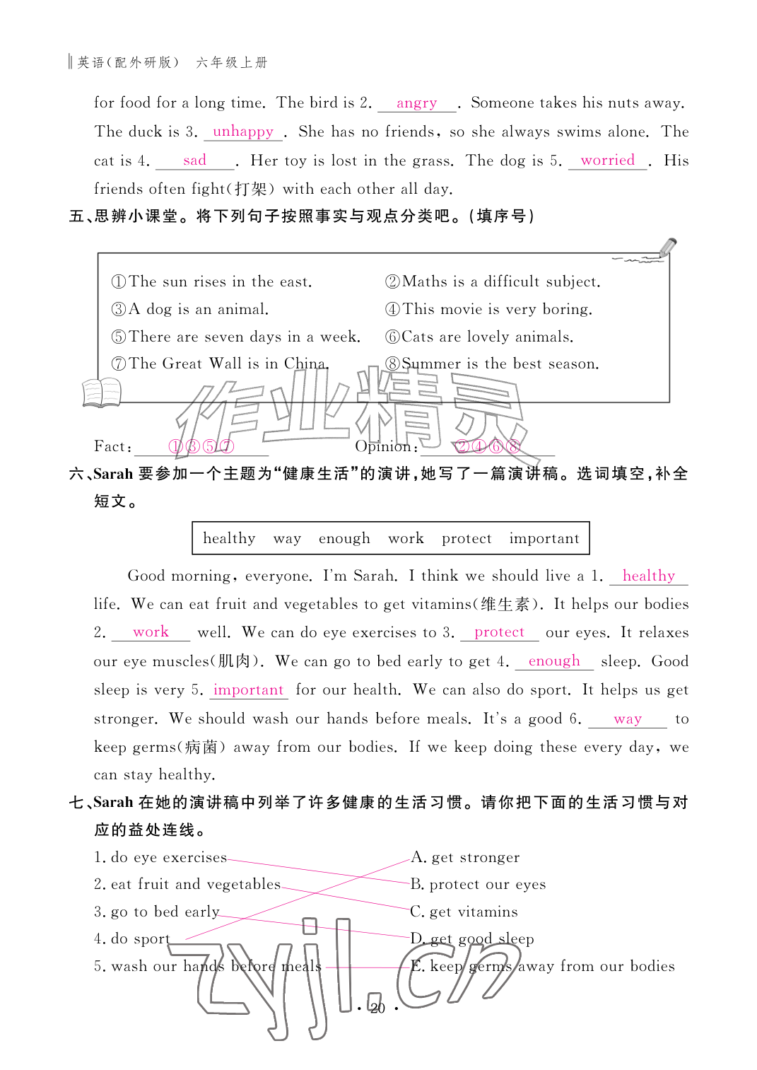 2026年作业本江西教育出版社六年级英语上册外研版&nbsp;参考答案第20页