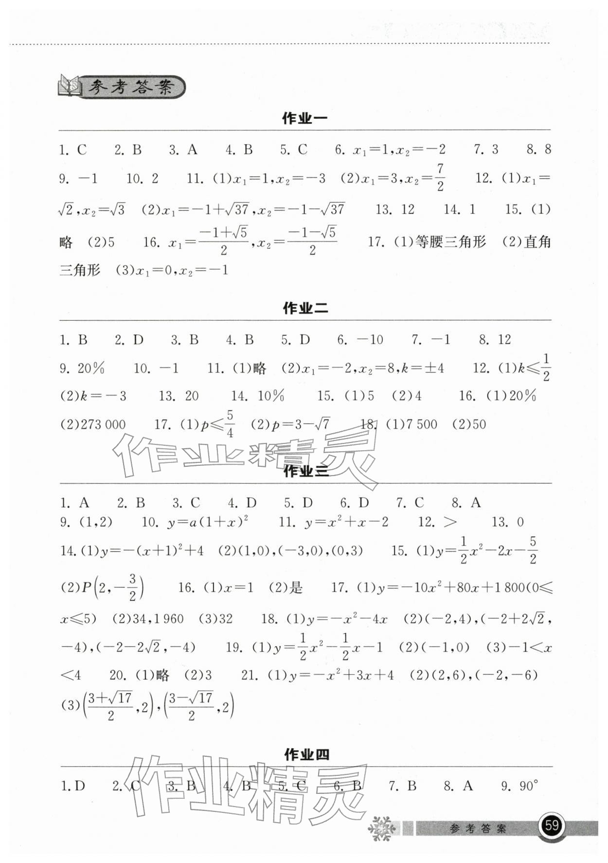2026年长江作业本寒假作业湖北教育出版社九年级数学人教版&nbsp;第1页