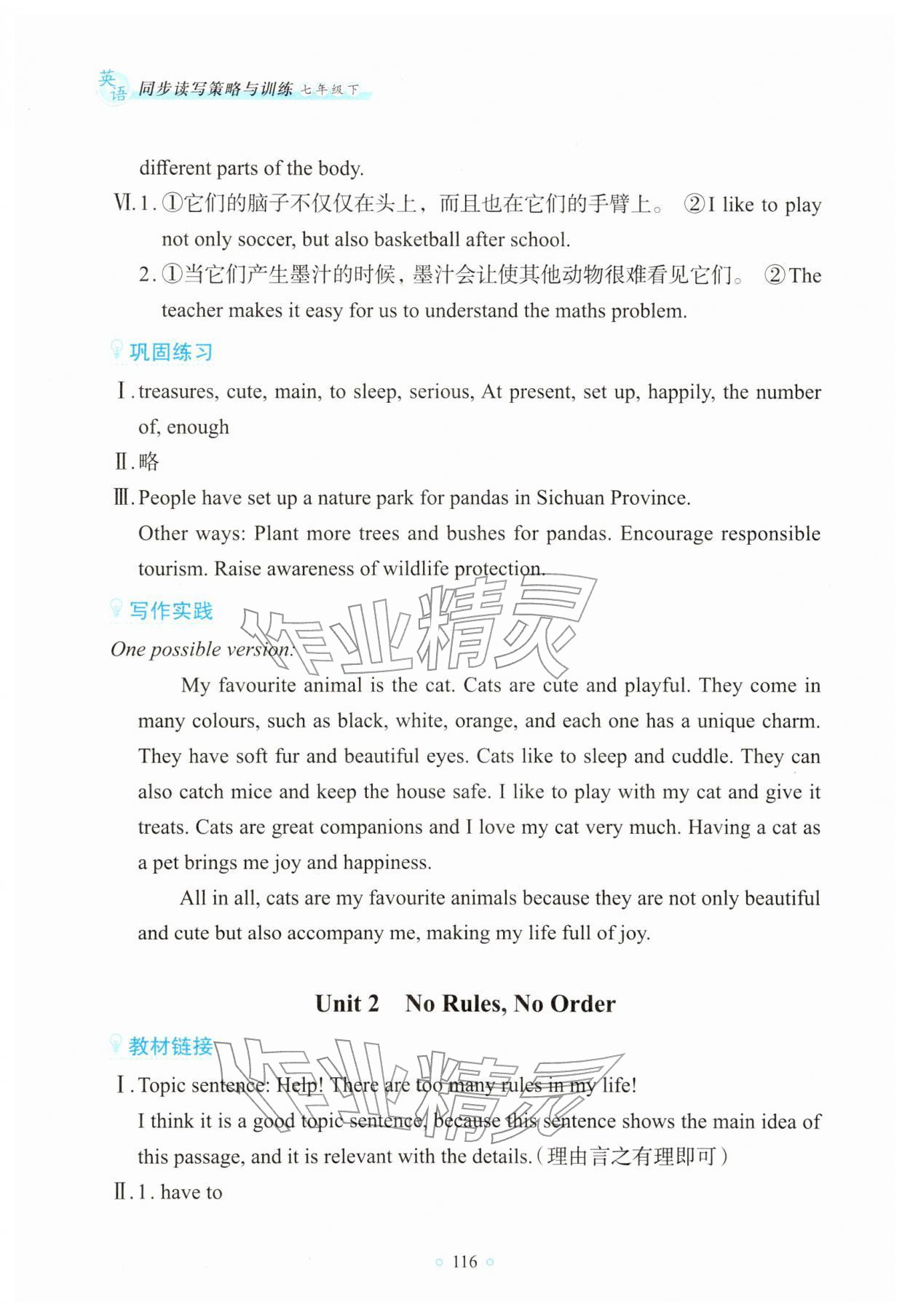 2026年同步读写策略与训练七年级英语下册人教版&nbsp;参考答案第2页