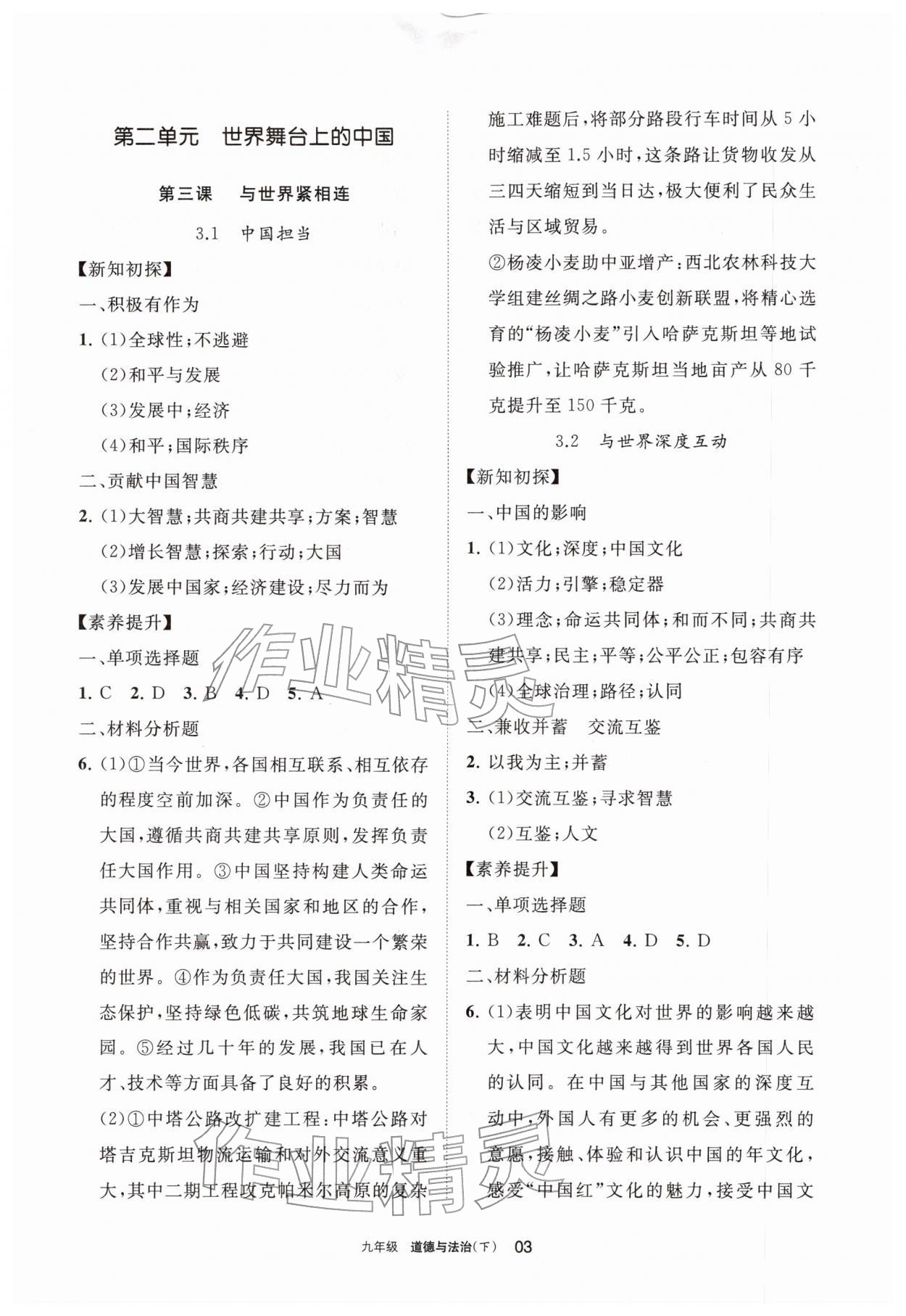 2026年学习之友九年级道德与法治下册人教版&nbsp;参考答案第3页