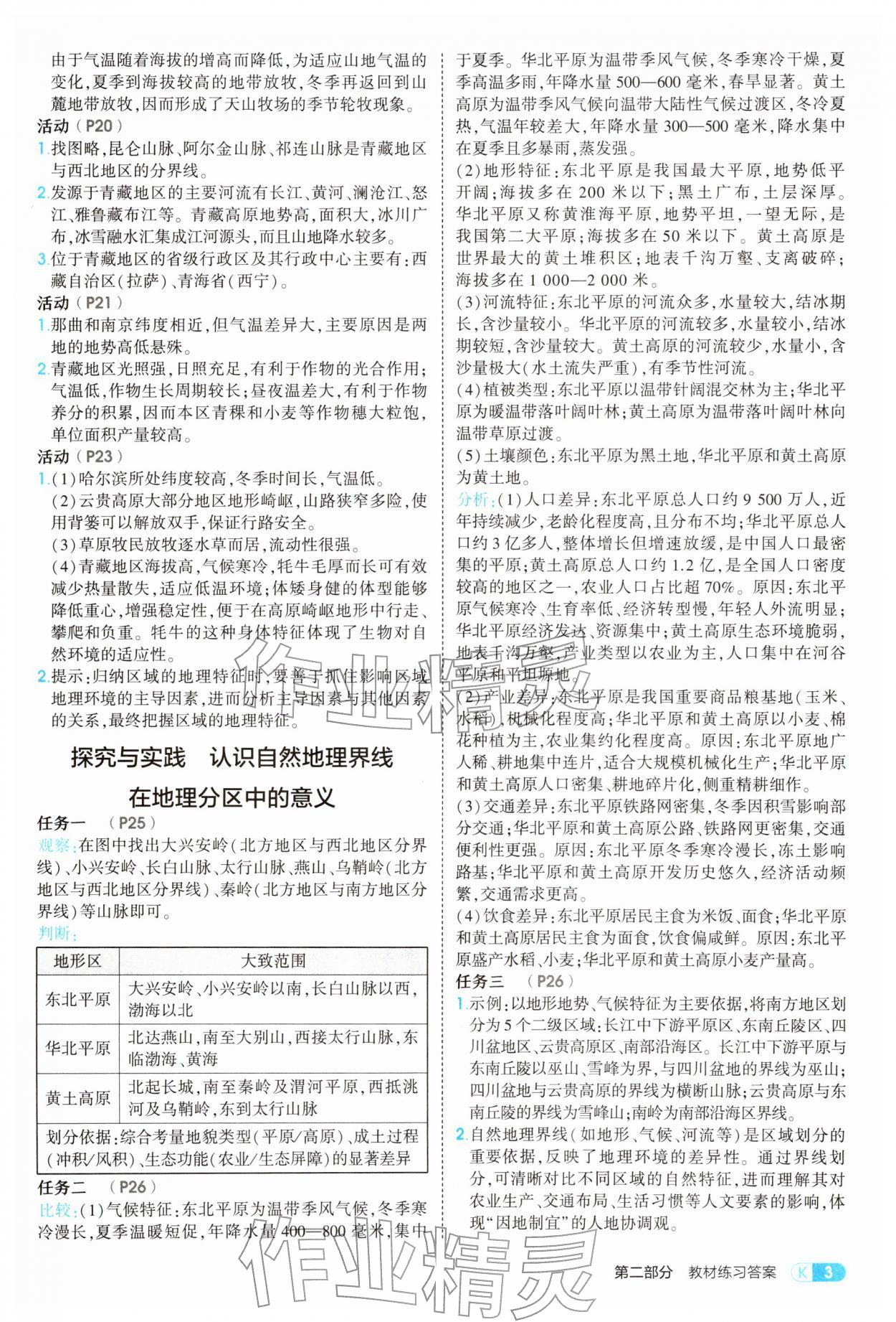 2026年教材课本八年级地理下册湘教版&nbsp;参考答案第3页