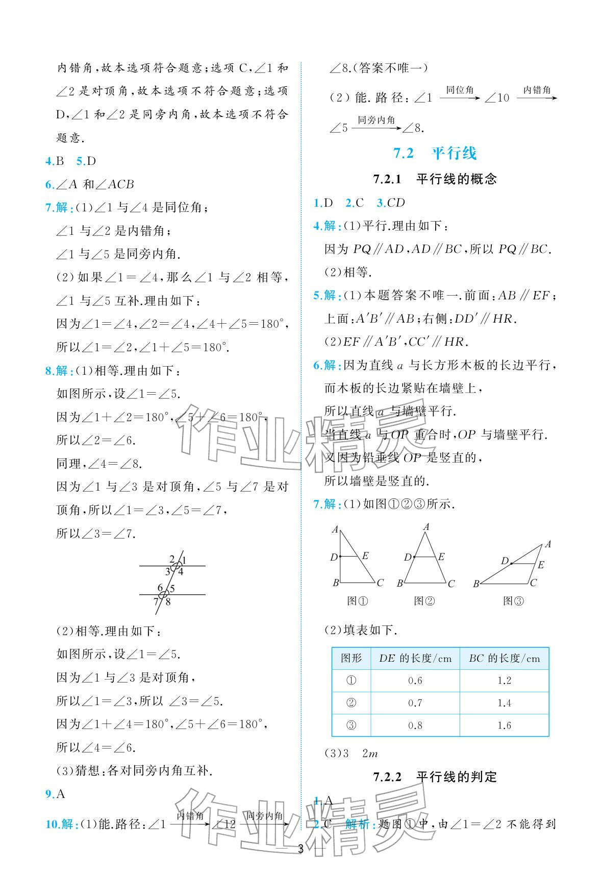 2026年人教金学典同步解析与测评七年级数学下册人教版重庆专版&nbsp;参考答案第3页