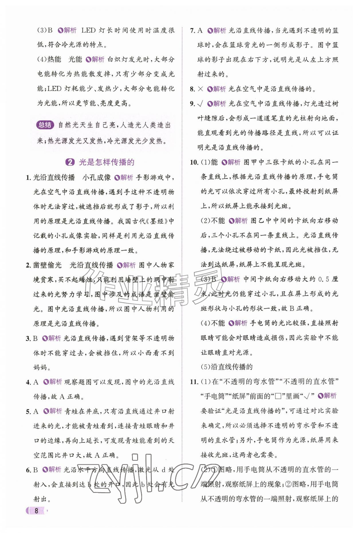 2026年奔跑吧天天练六年级科学上册教科版&nbsp;参考答案第8页