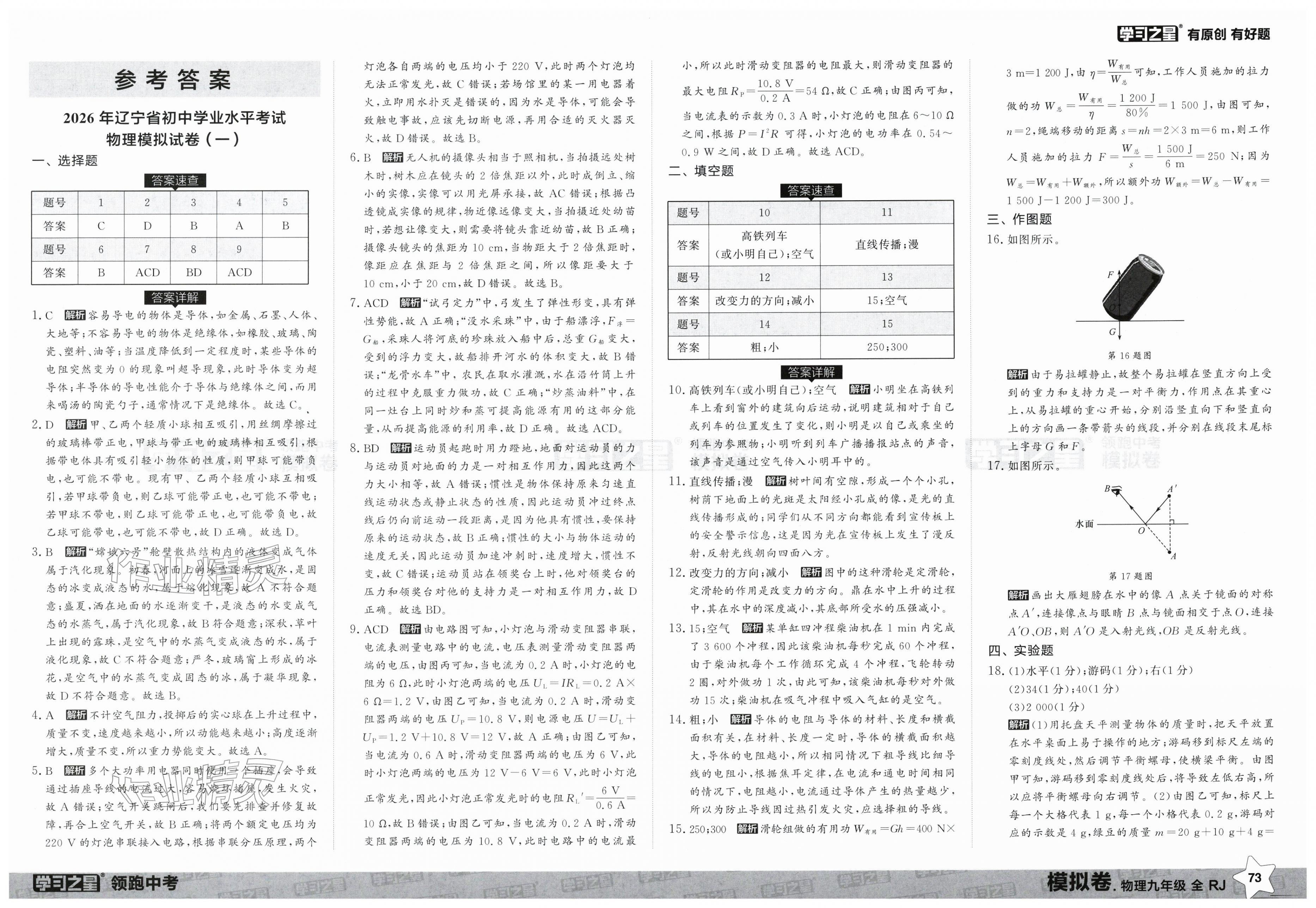 2026年领跑中考模拟卷物理辽宁专版&nbsp;第1页