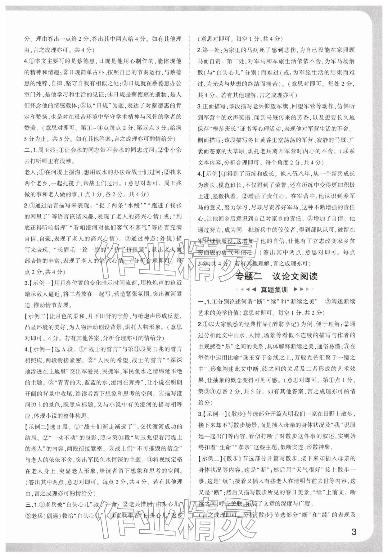 2026年中考复习通关讲练九年级语文人教版&nbsp;参考答案第3页