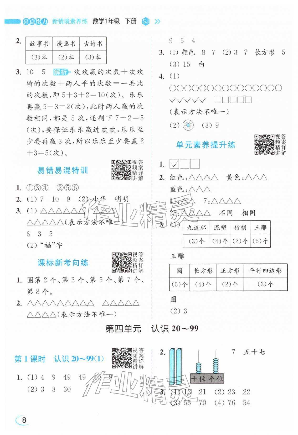 2026年亮点给力新情境素养练一年级数学下册苏教版&nbsp;参考答案第8页