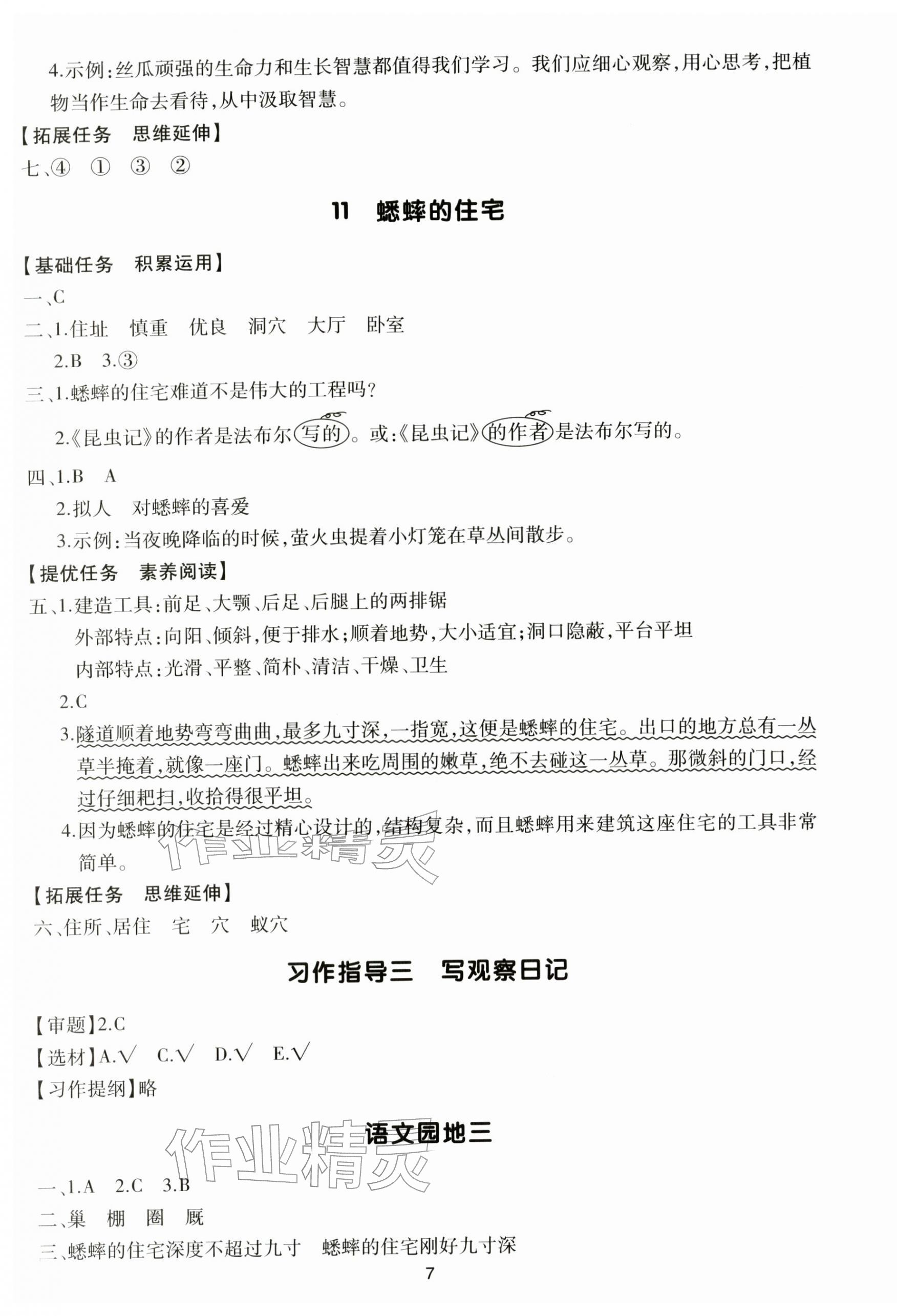 2025年多A课堂课时作业本四年级语文上册人教版&nbsp;第7页