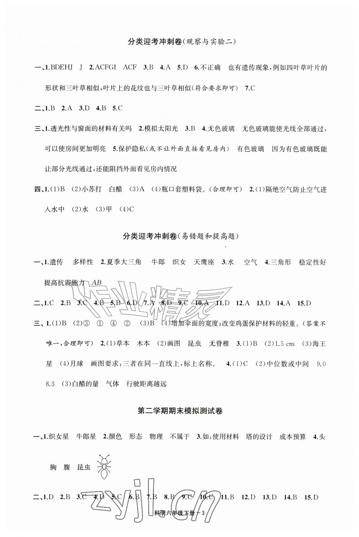 2026年浙江各地期末迎考卷六年级科学下册教科版&nbsp;第3页