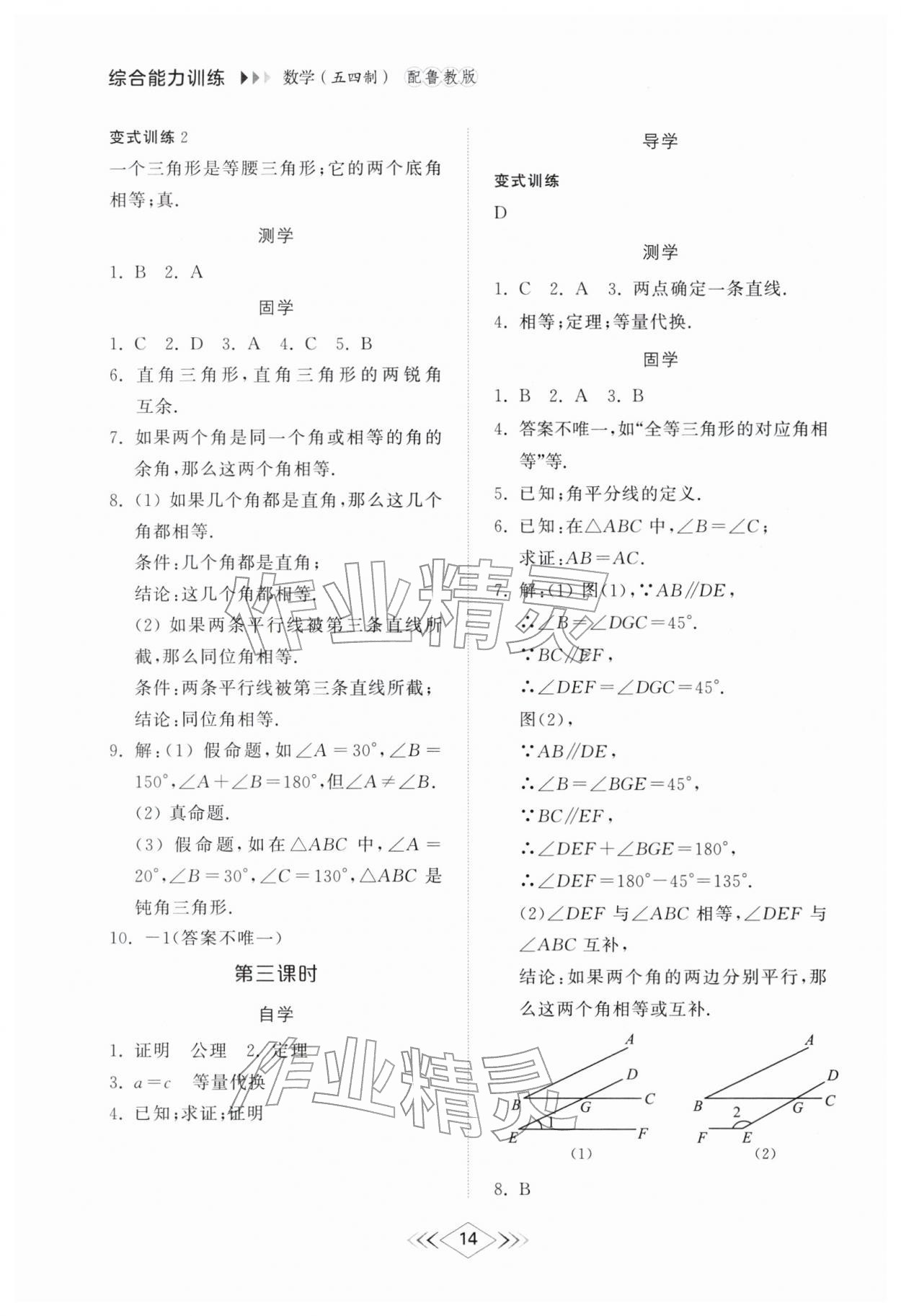 2026年综合能力训练七年级数学下册鲁教版54制&nbsp;参考答案第13页