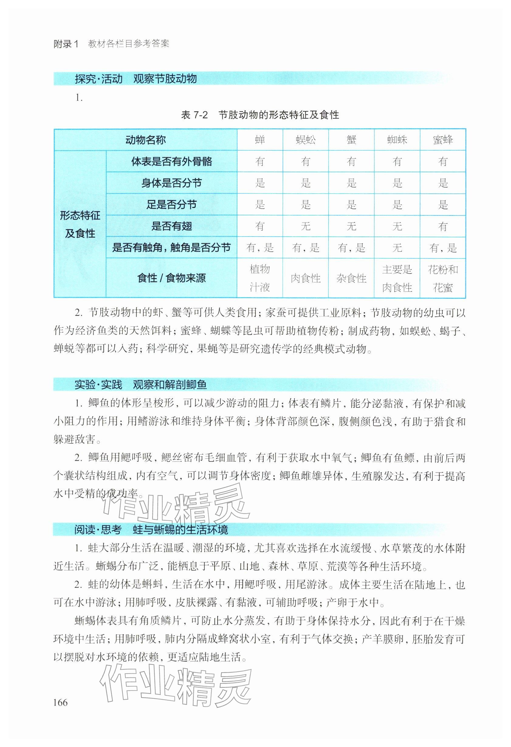 2026年教材课本七年级生物下册沪教版五四制&nbsp;参考答案第5页