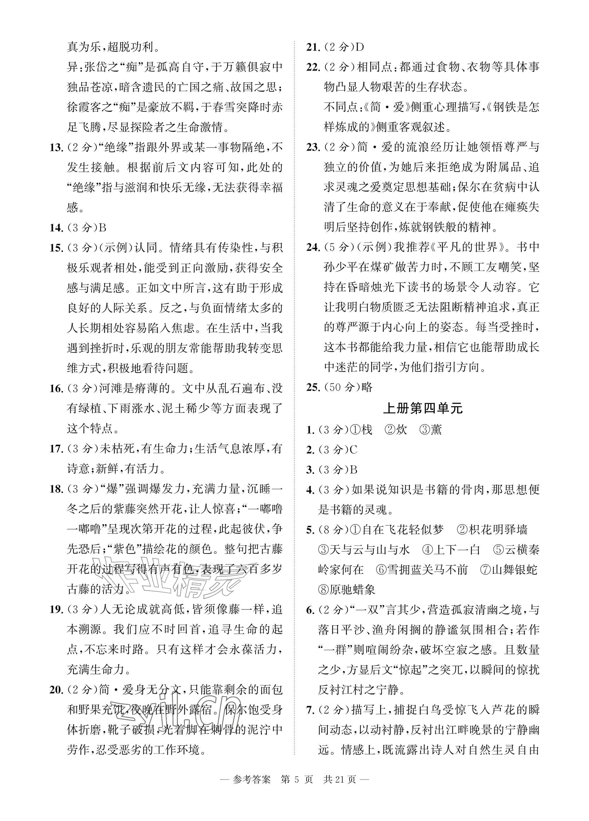 2026年课堂巩固练习九年级语文全一册人教版&nbsp;参考答案第5页