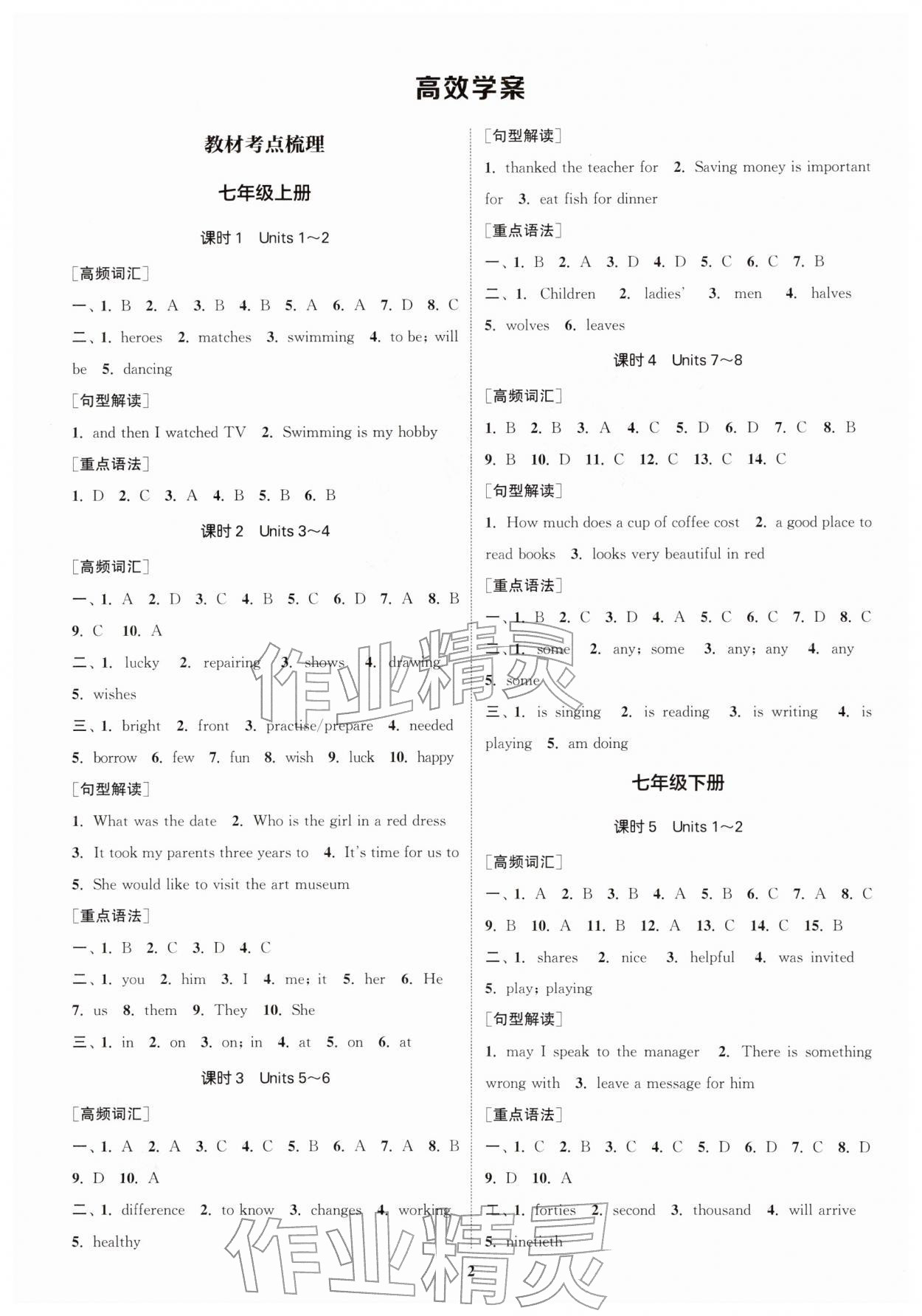 2026年通城1典中考复习方略英语连云港专版&nbsp;参考答案第1页