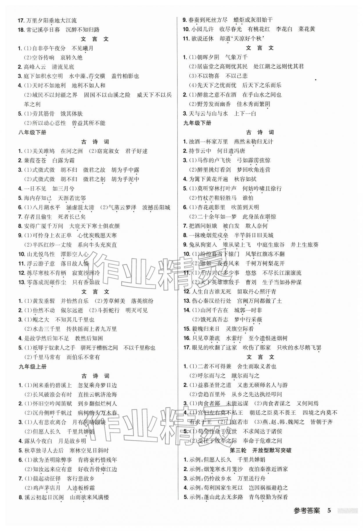 2026年启东中学中考总复习语文宿迁专版&nbsp;参考答案第5页