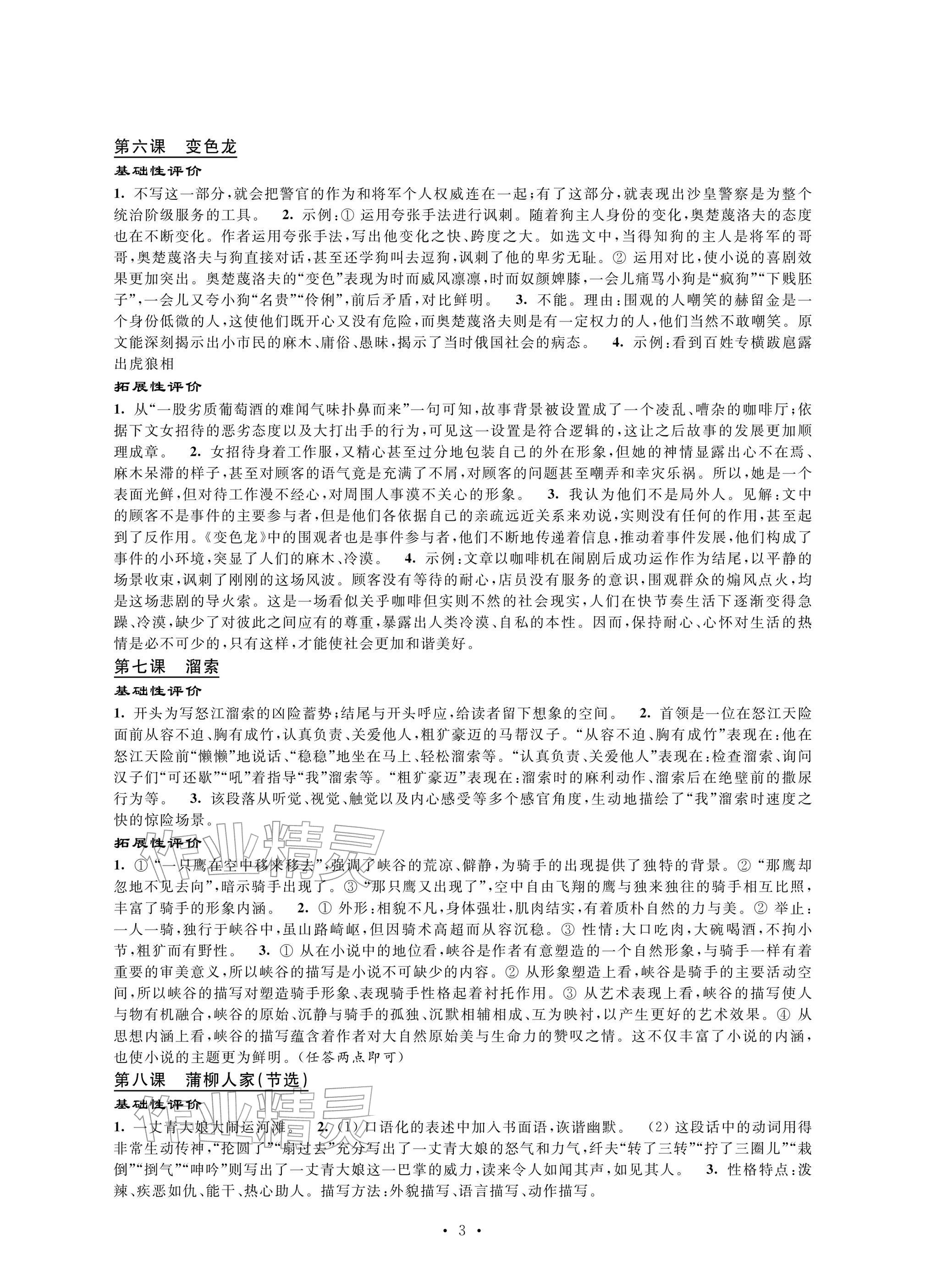2026年自我提升与评价九年级语文下册人教版&nbsp;参考答案第3页