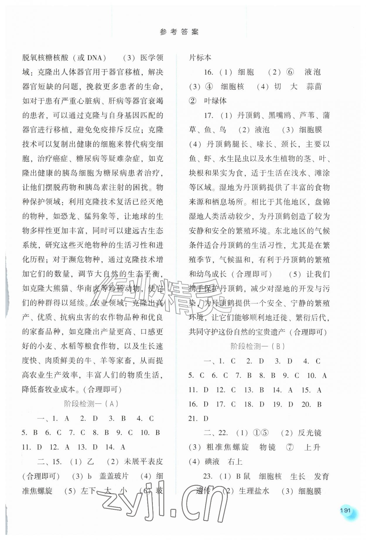 2026年同步训练河北人民出版社七年级生物上册人教版&nbsp;参考答案第6页