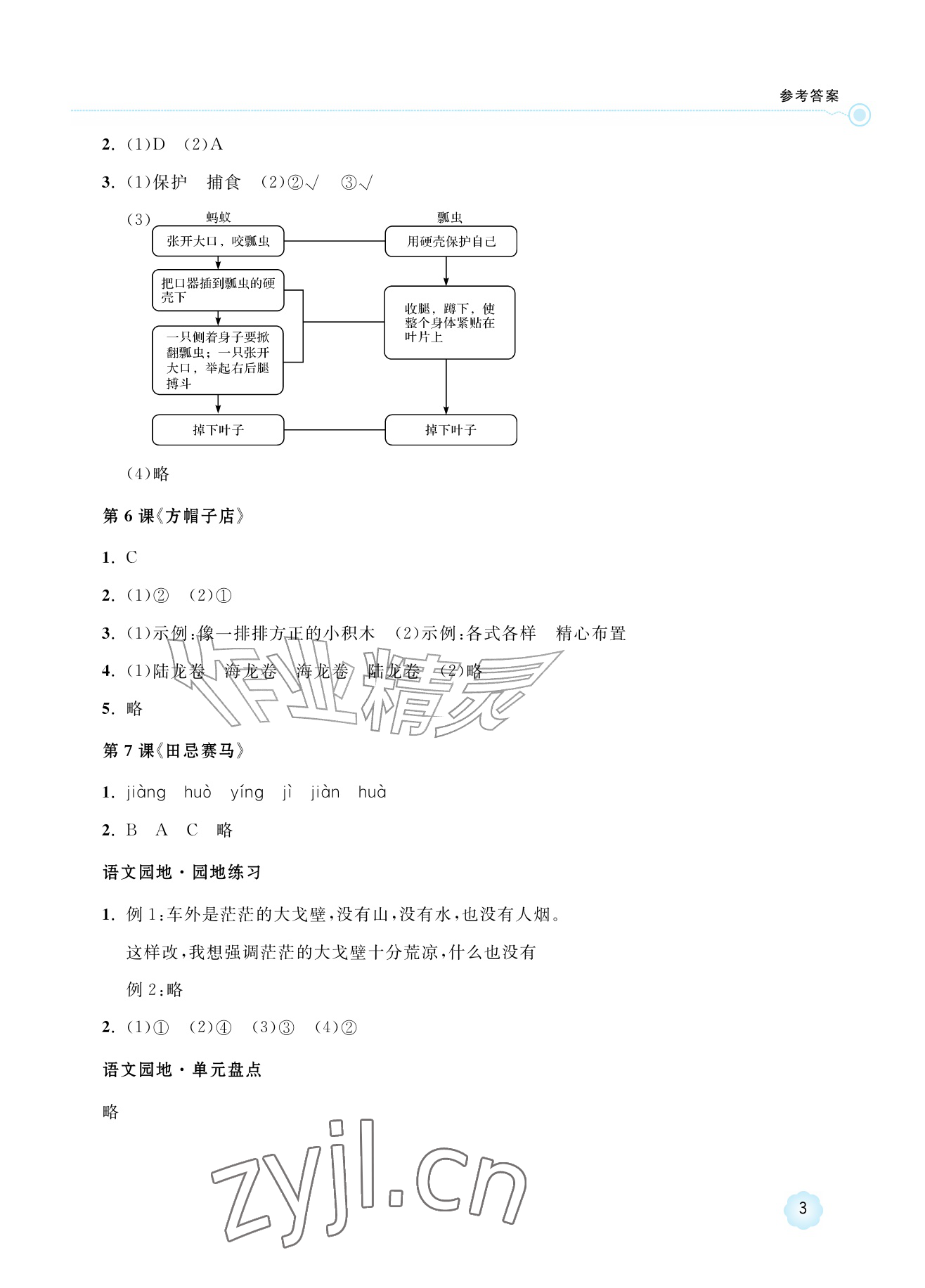 2026年新课标学习方法指导丛书四年级语文上册人教版&nbsp;参考答案第3页