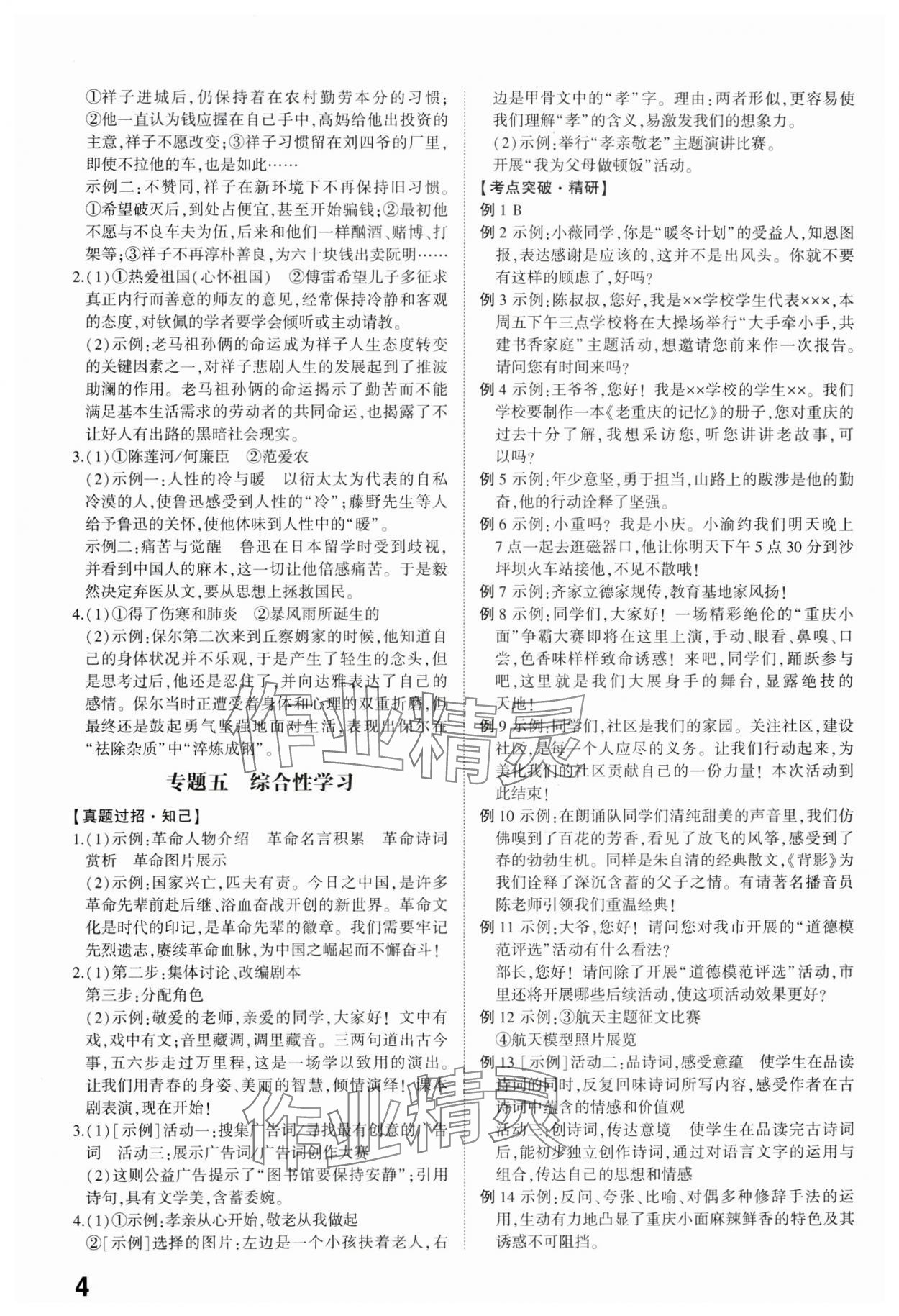 2024年智乐星中考命题研究语文中考重庆专版&nbsp;参考答案第3页