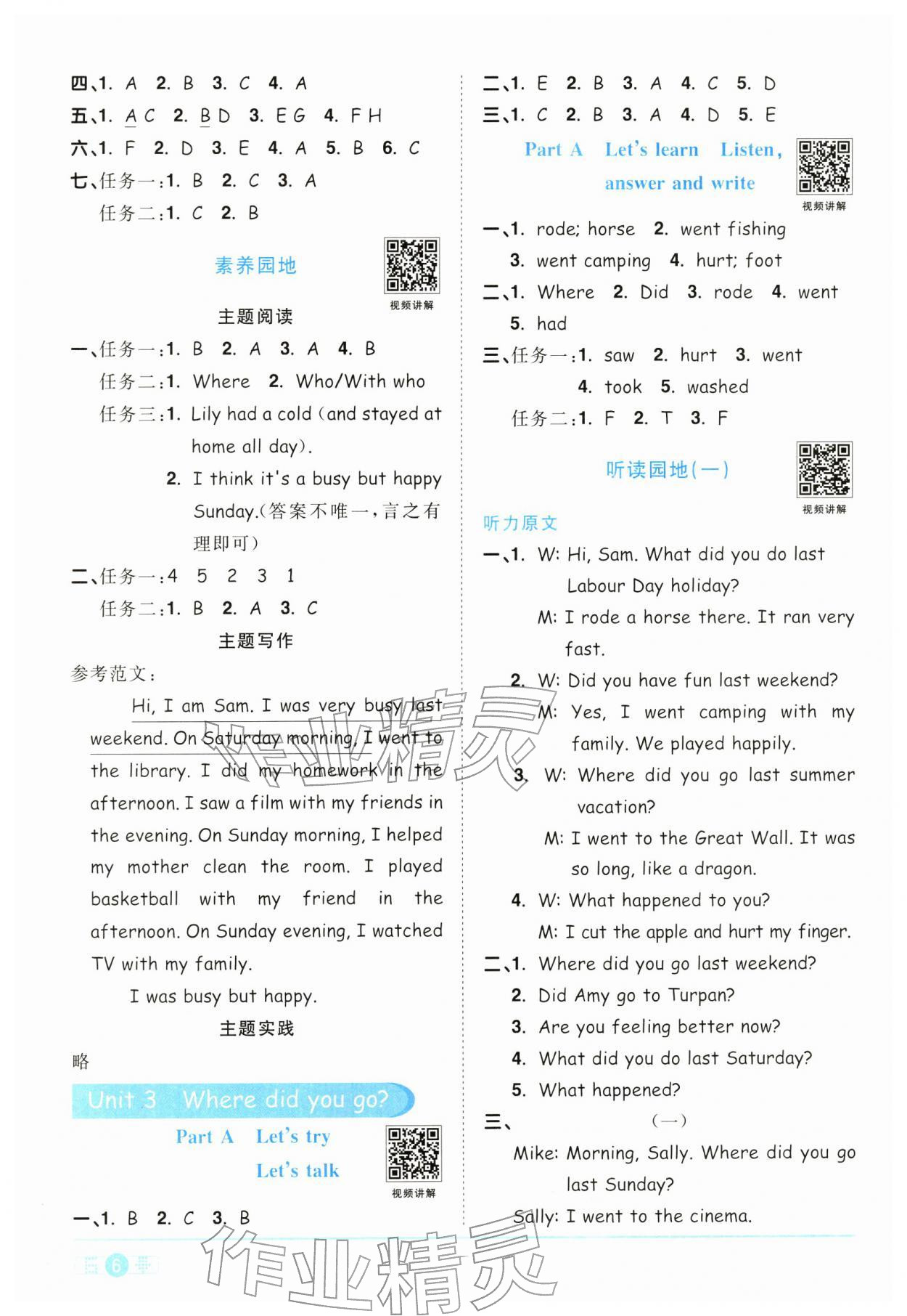 2026年阳光同学课时全优训练六年级英语下册人教版浙江专版&nbsp;参考答案第6页
