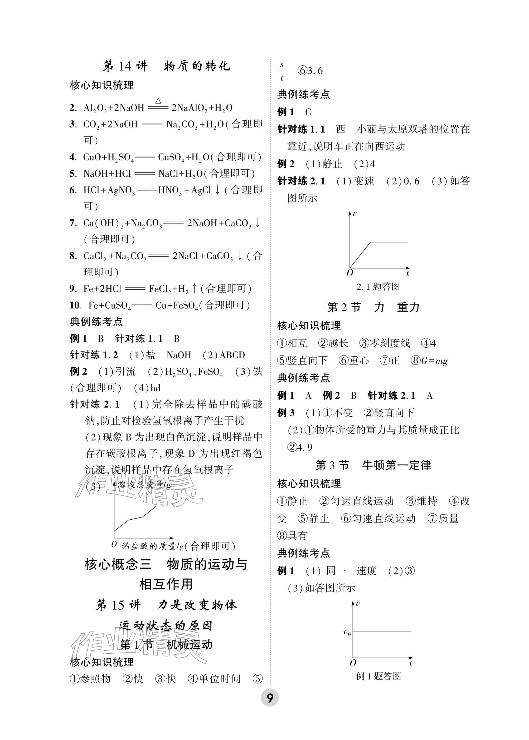 2026年万唯中考高效复习科学浙江专版&nbsp;参考答案第9页