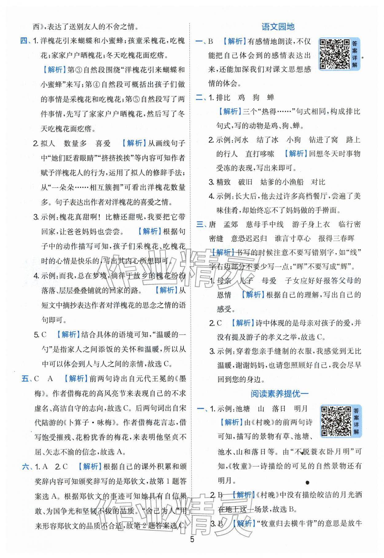 2026年实验班提优训练五年级语文下册人教版&nbsp;第5页