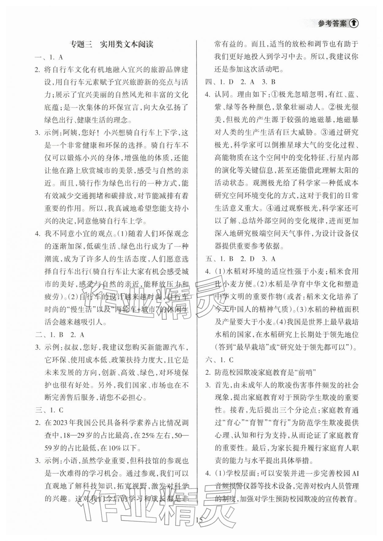 2026年海南中学中考总复习语文人教版&nbsp;参考答案第15页