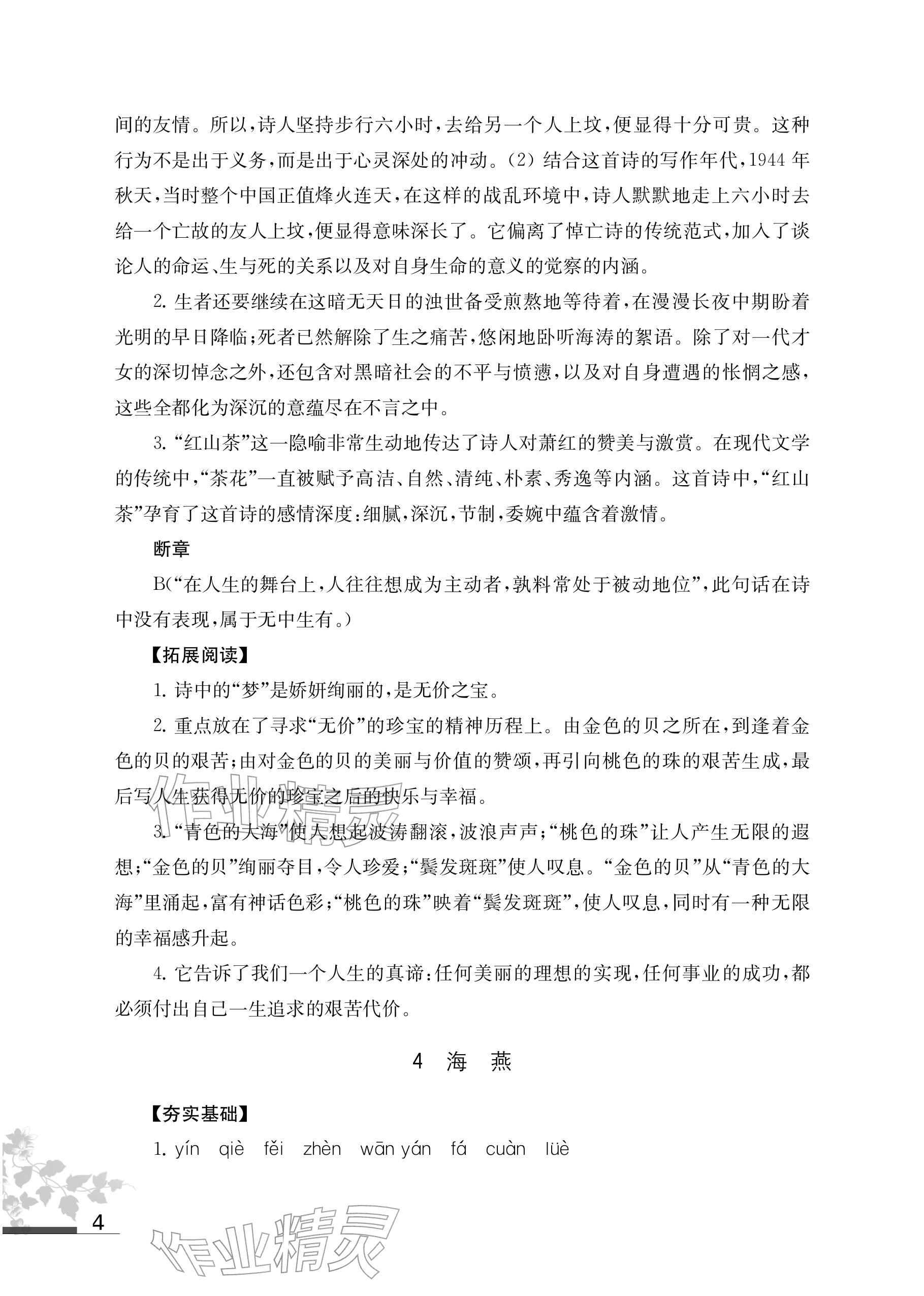 2026年补充习题江苏九年级语文下册人教版&nbsp;参考答案第4页