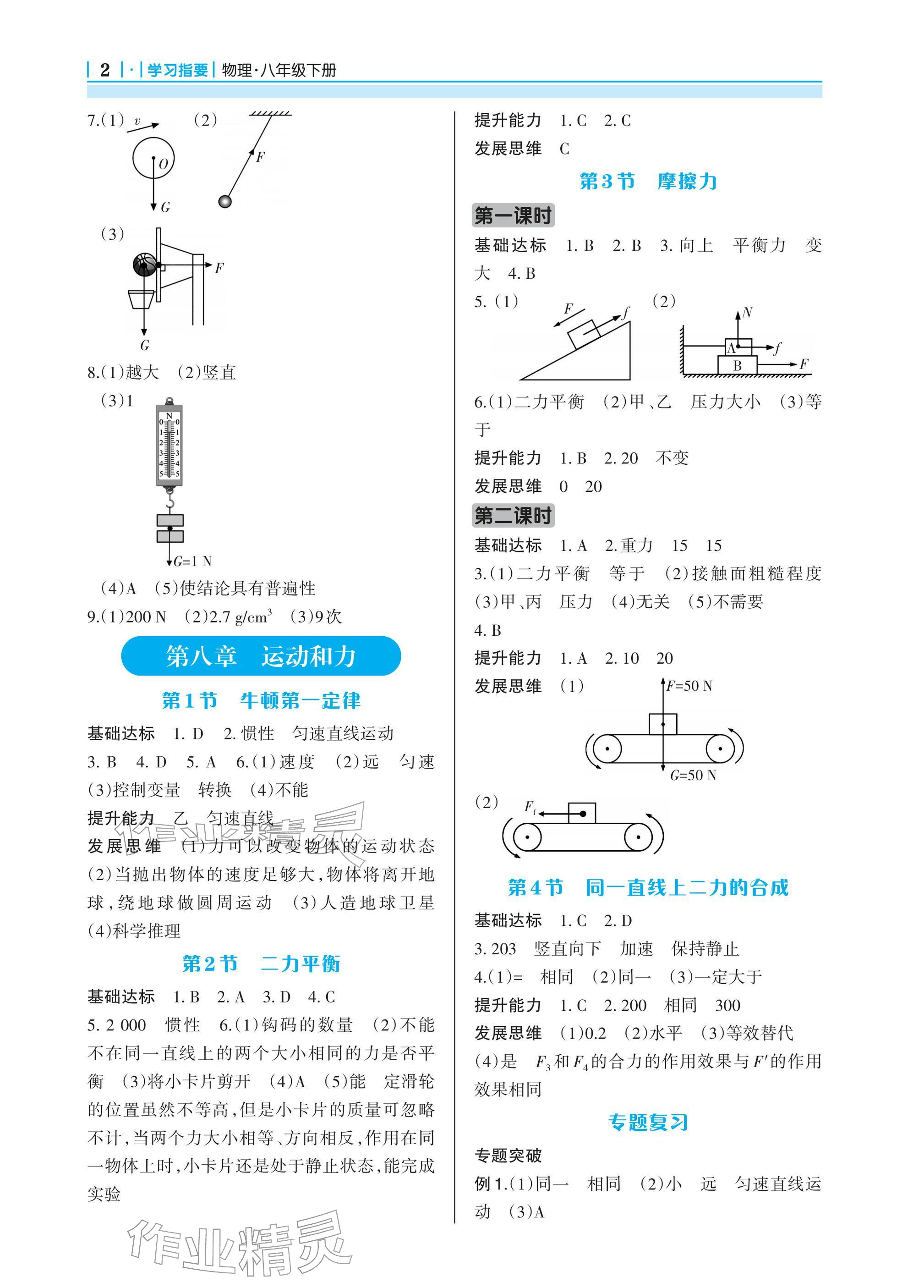 2026年学习指要八年级物理下册人教版&nbsp;参考答案第2页